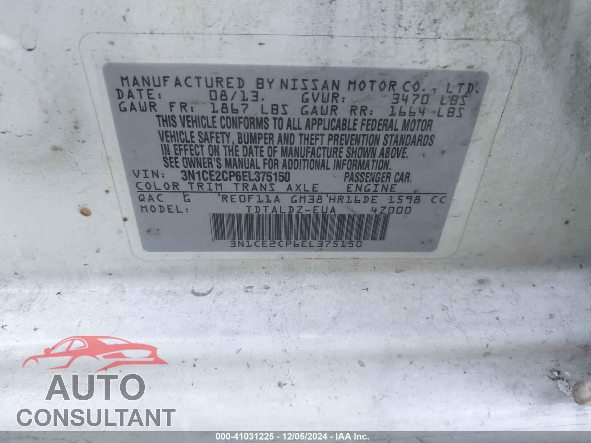 NISSAN VERSA NOTE 2014 - 3N1CE2CP6EL375150