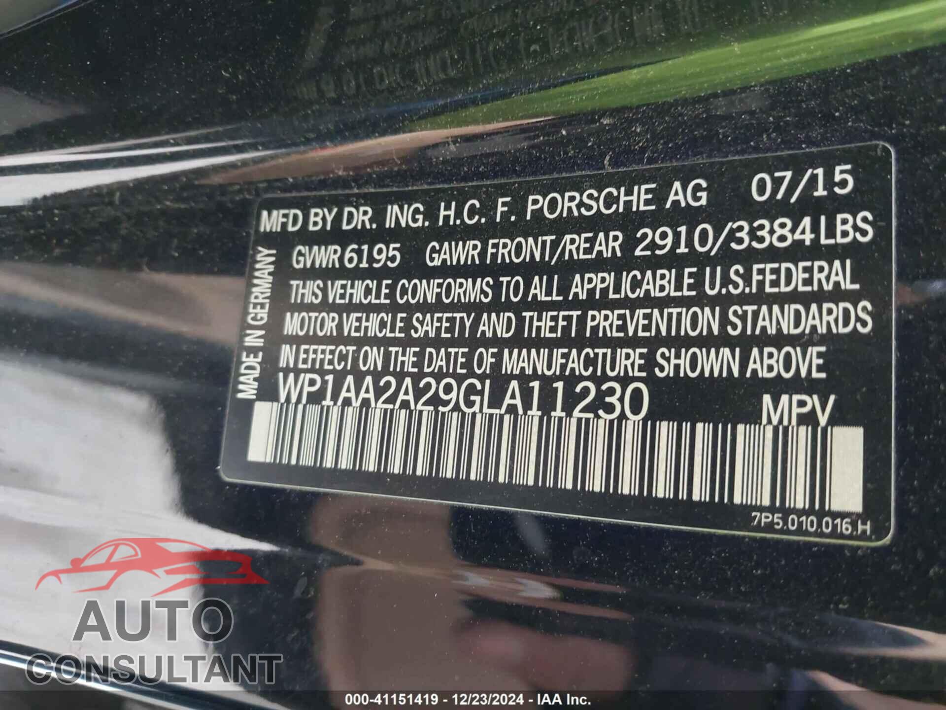 PORSCHE CAYENNE 2016 - WP1AA2A29GLA11230