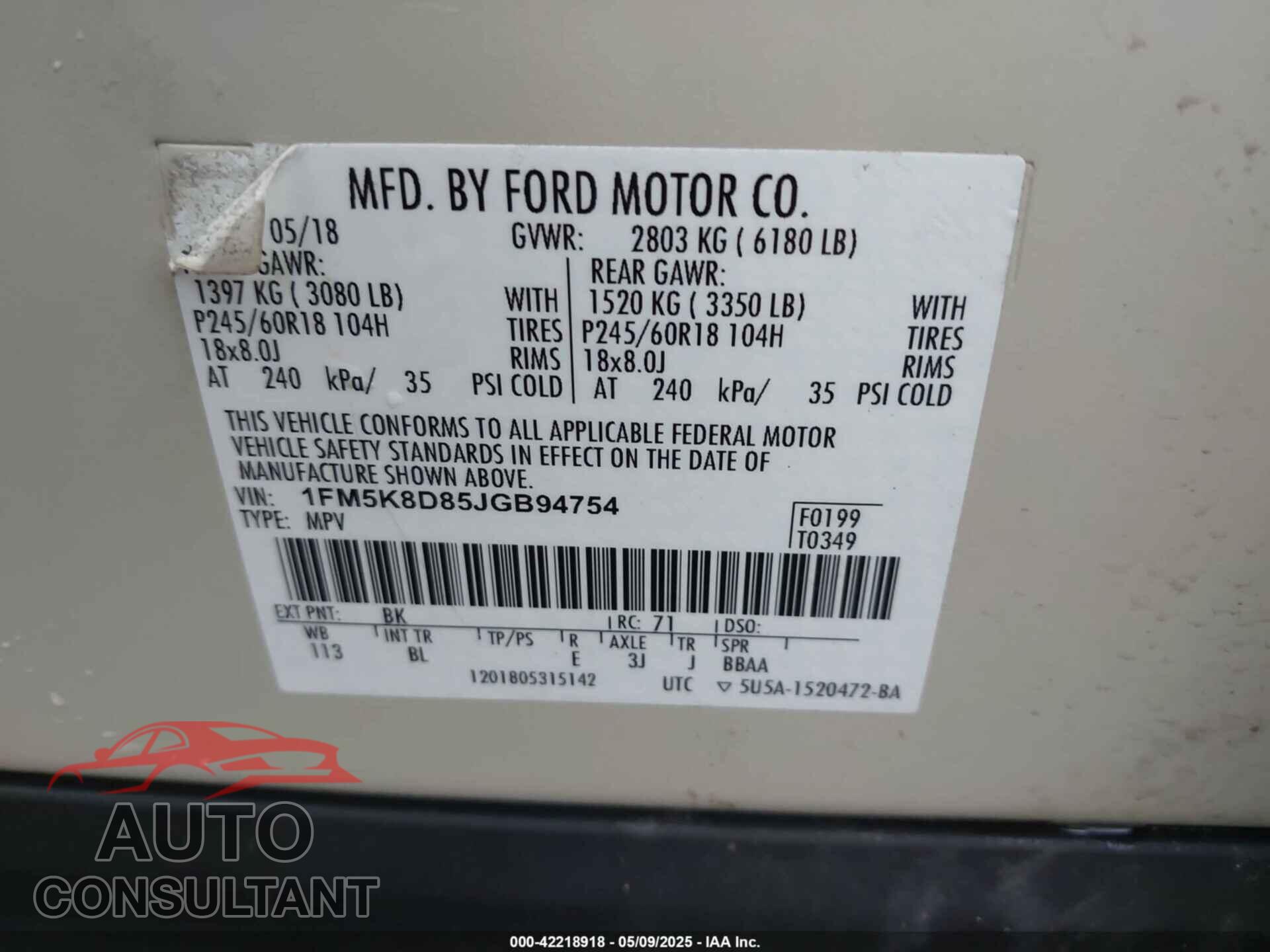 FORD EXPLORER 2018 - 1FM5K8D85JGB94754
