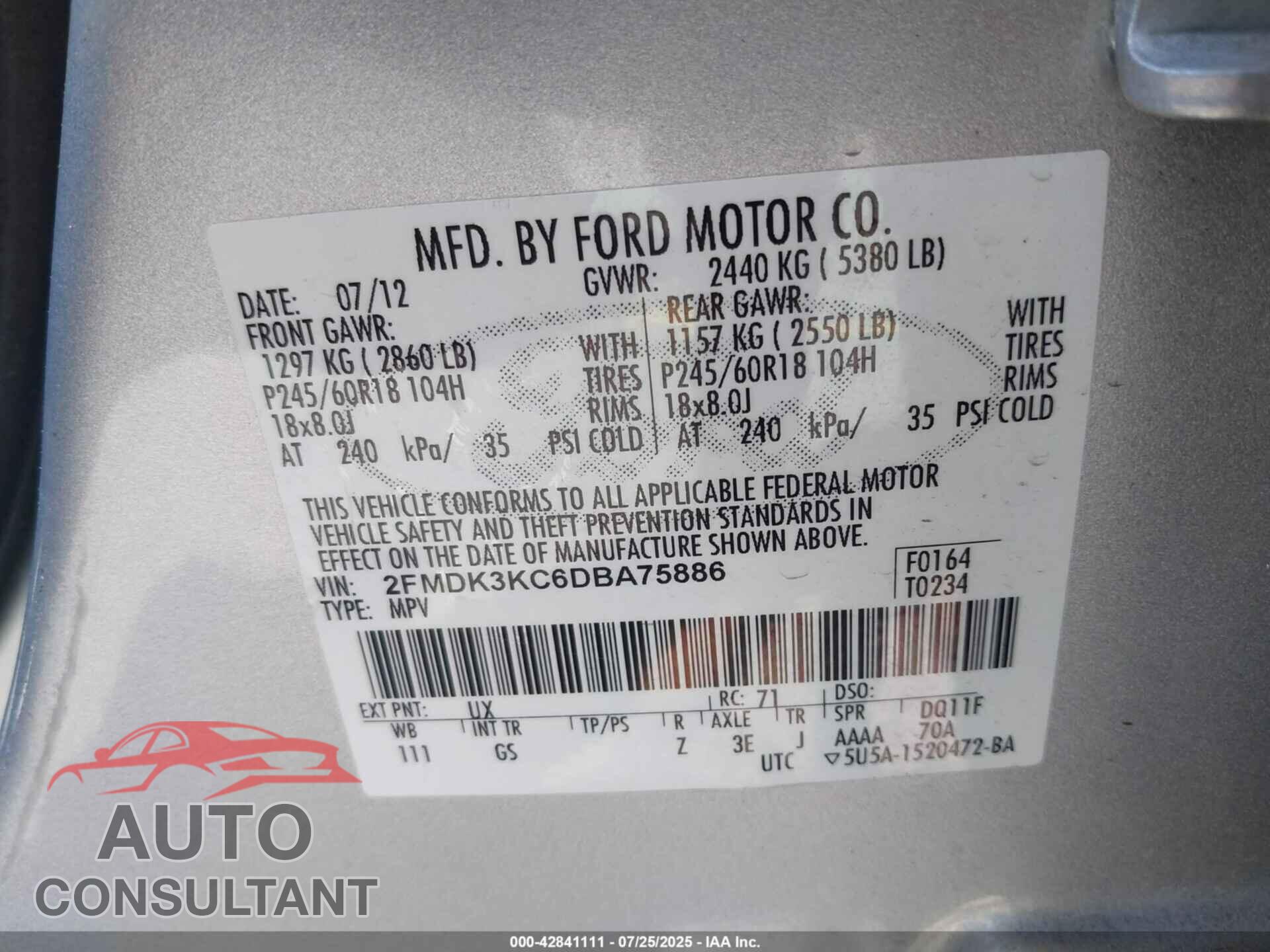 FORD EDGE 2013 - 2FMDK3KC6DBA75886