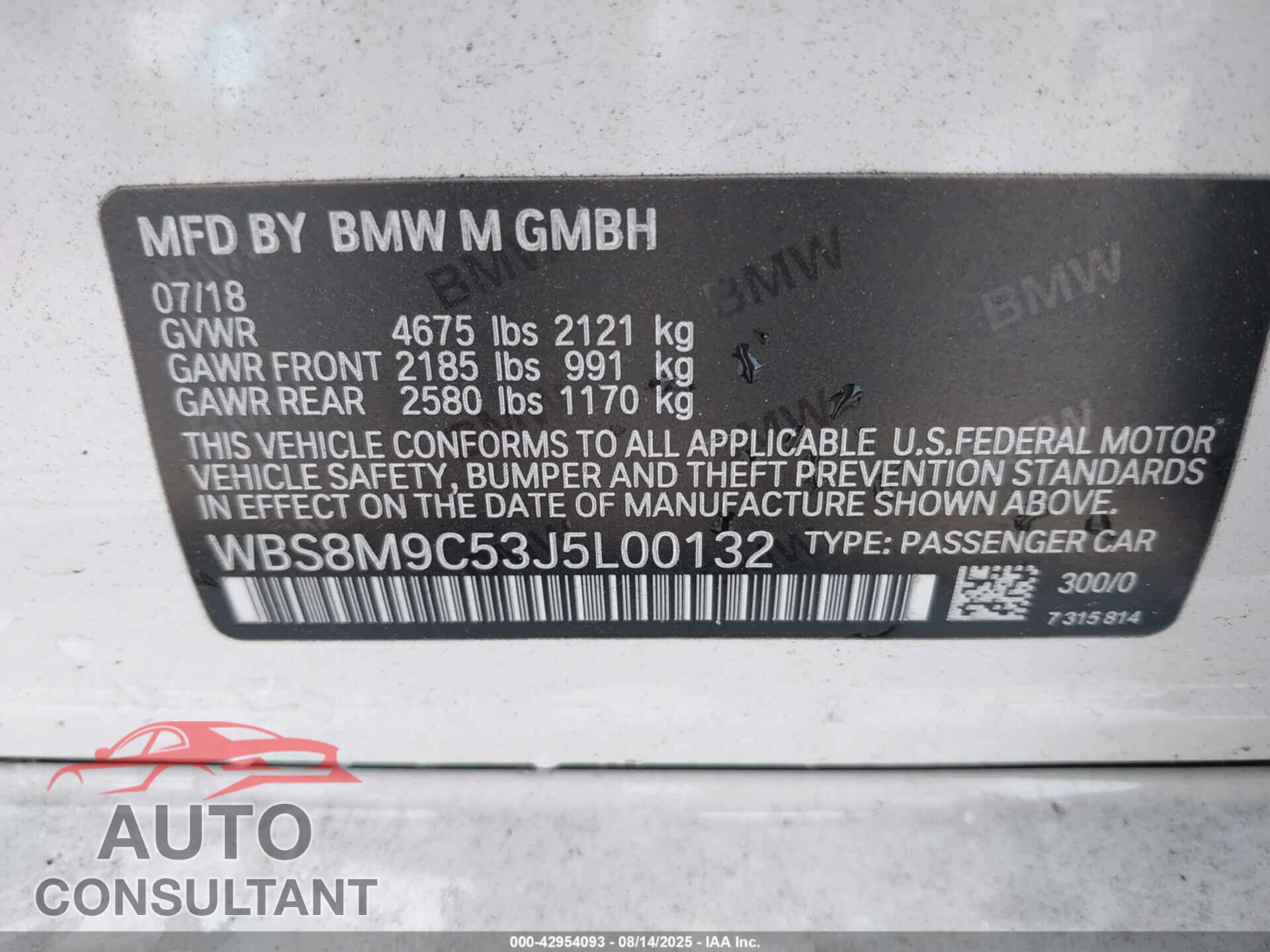 BMW M3 2018 - WBS8M9C53J5L00132