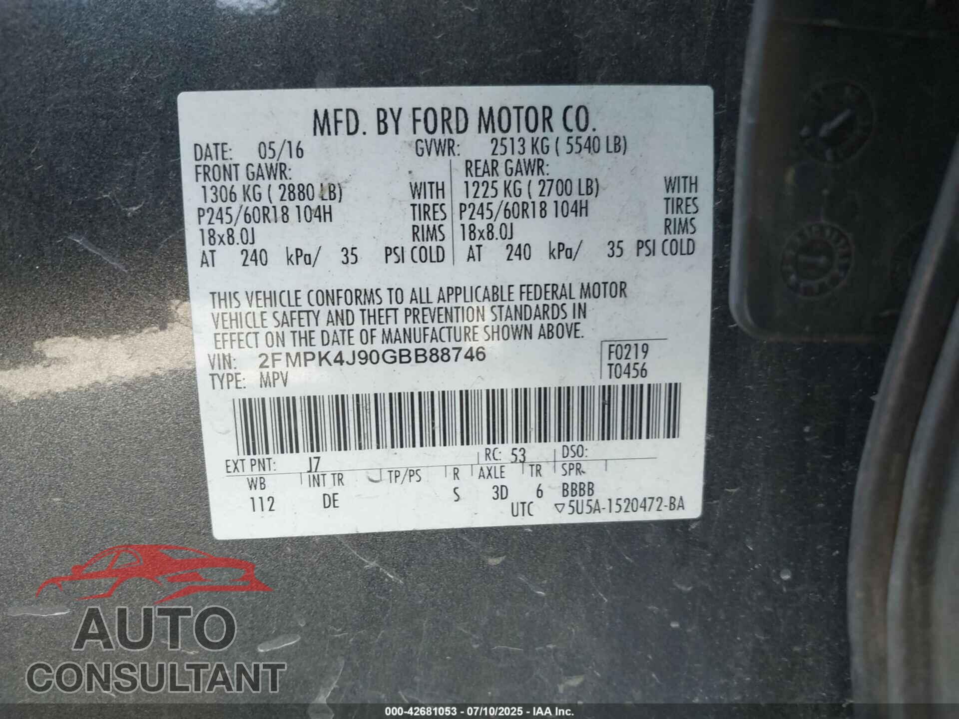 FORD EDGE 2016 - 2FMPK4J90GBB88746