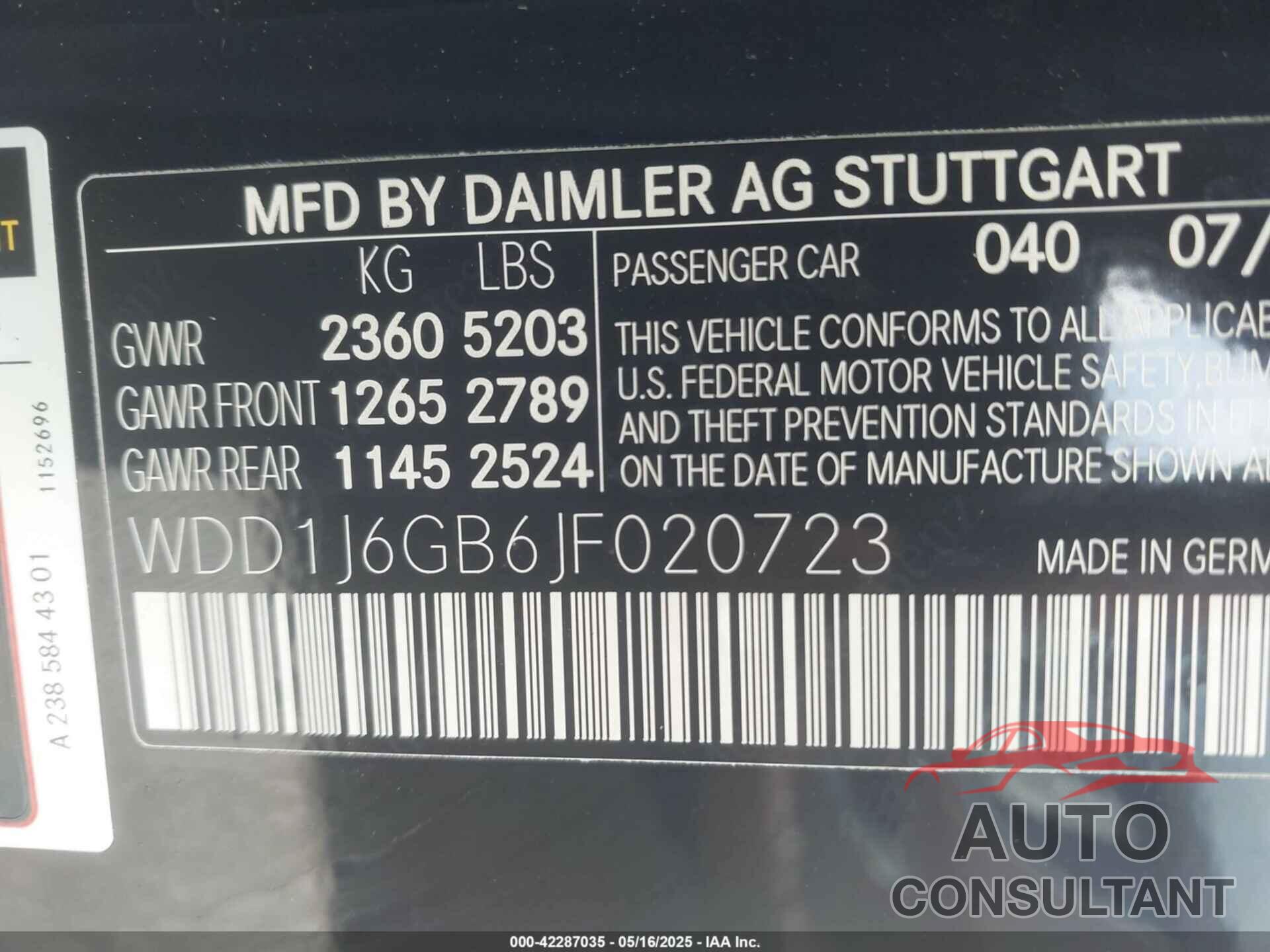 MERCEDES-BENZ E 400 2018 - WDD1J6GB6JF020723