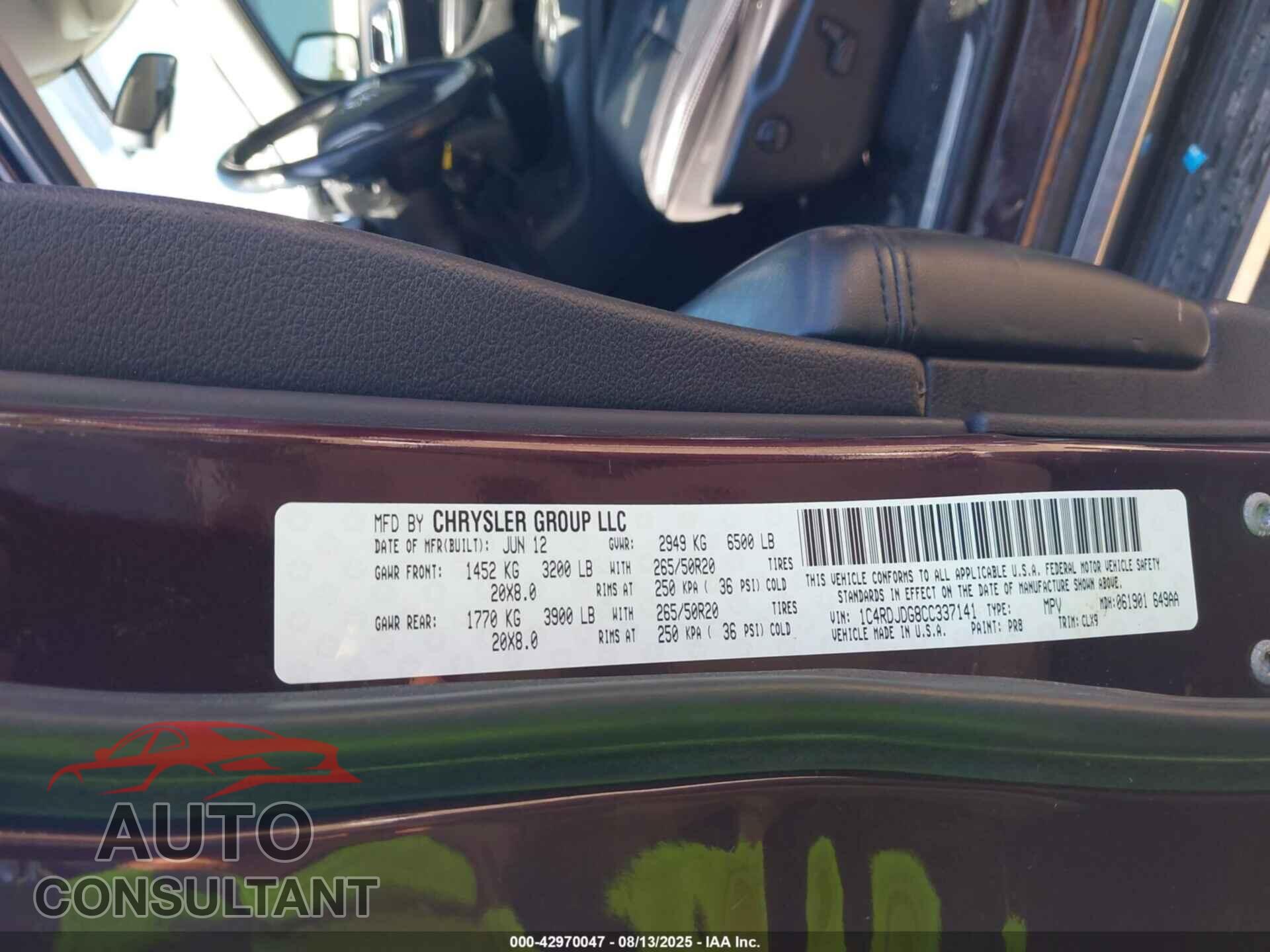 DODGE DURANGO 2012 - 1C4RDJDG8CC337141