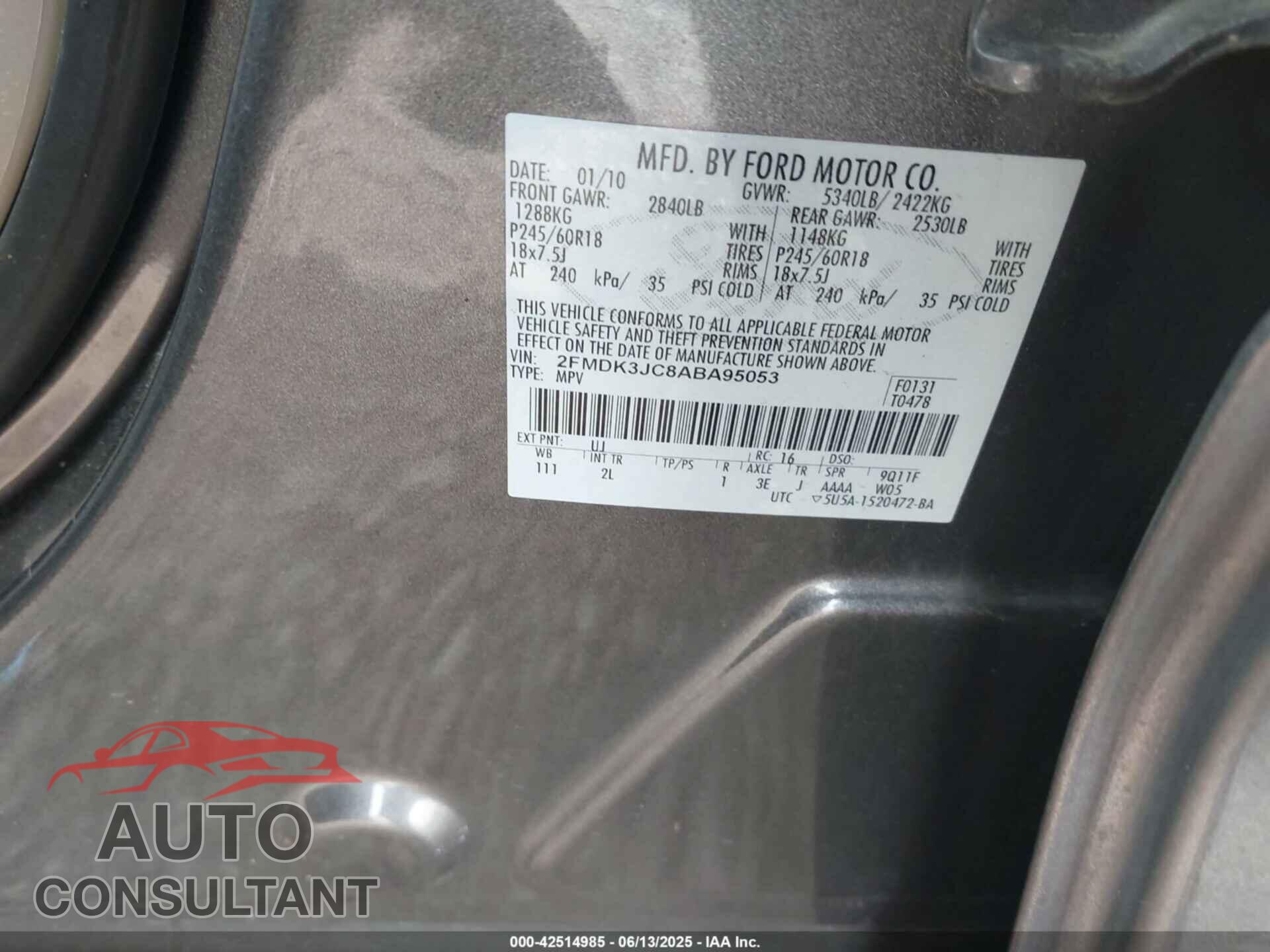 FORD EDGE 2010 - 2FMDK3JC8ABA95053