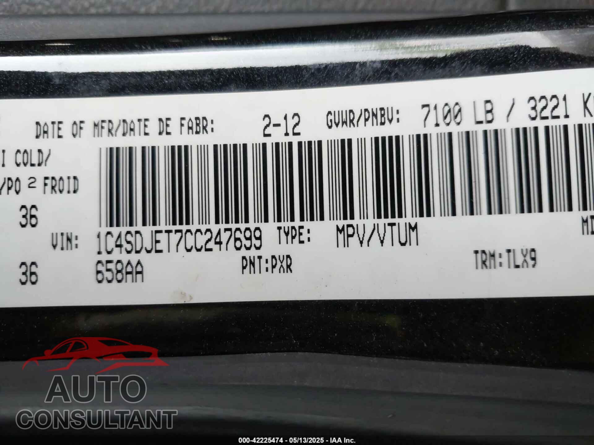 DODGE DURANGO 2012 - 1C4SDJET7CC247699