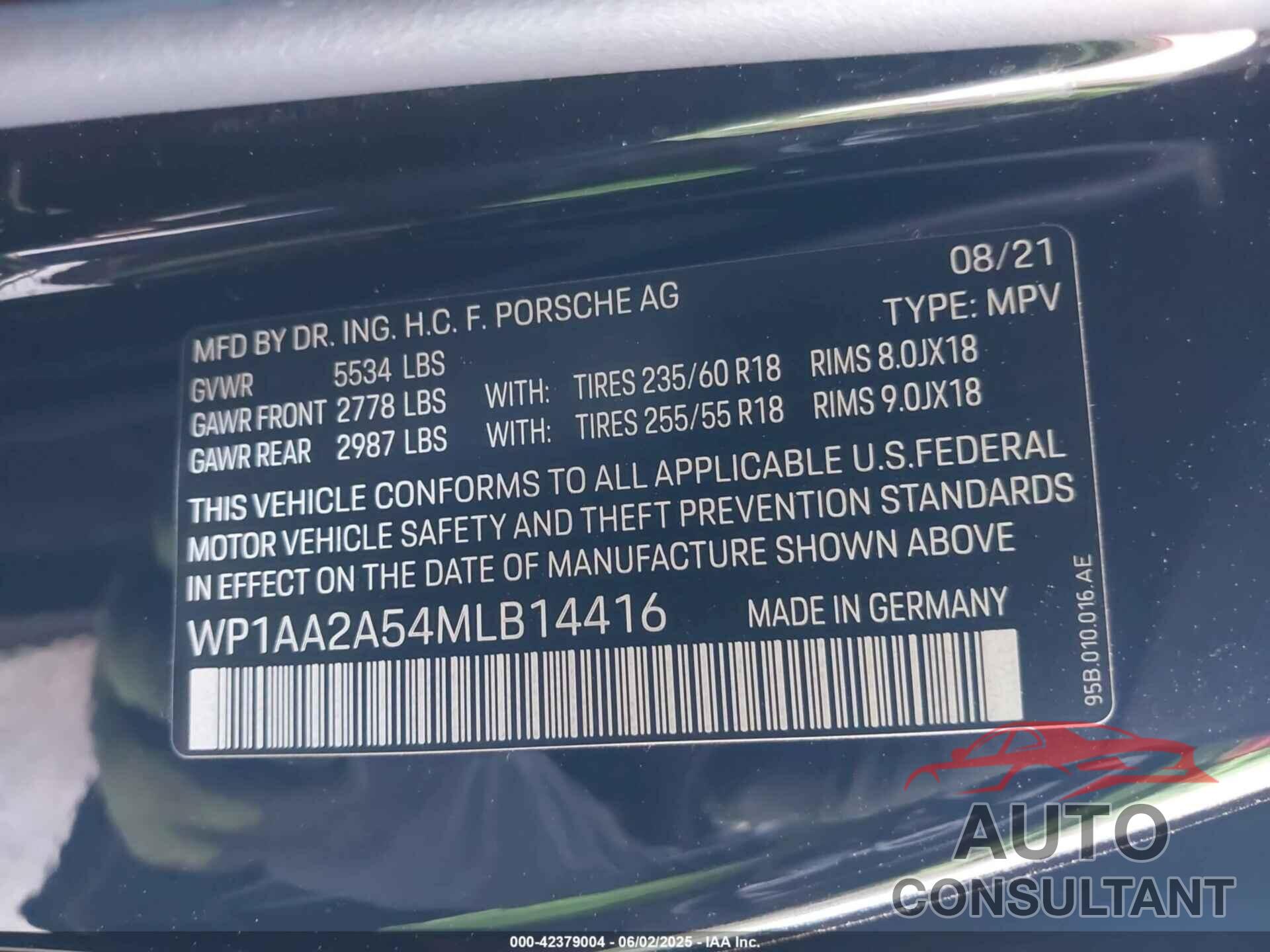 PORSCHE MACAN 2021 - WP1AA2A54MLB14416