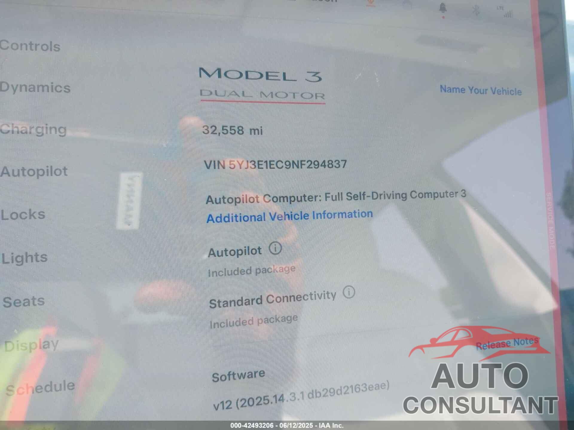 TESLA MODEL 3 2022 - 5YJ3E1EC9NF294837