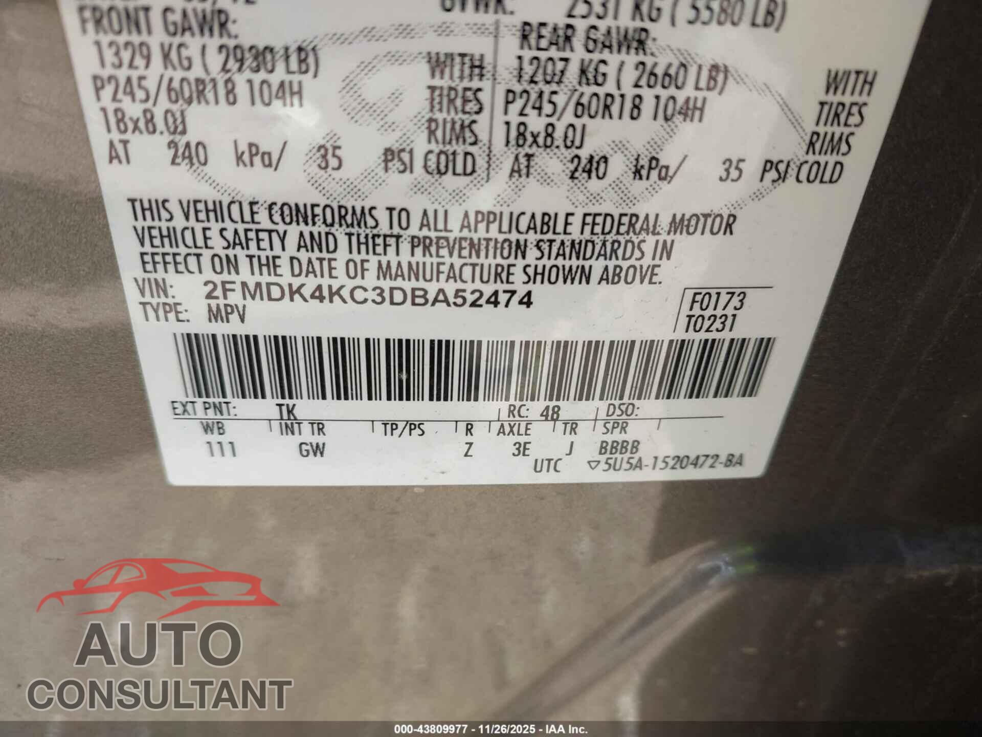FORD EDGE 2013 - 2FMDK4KC3DBA52474