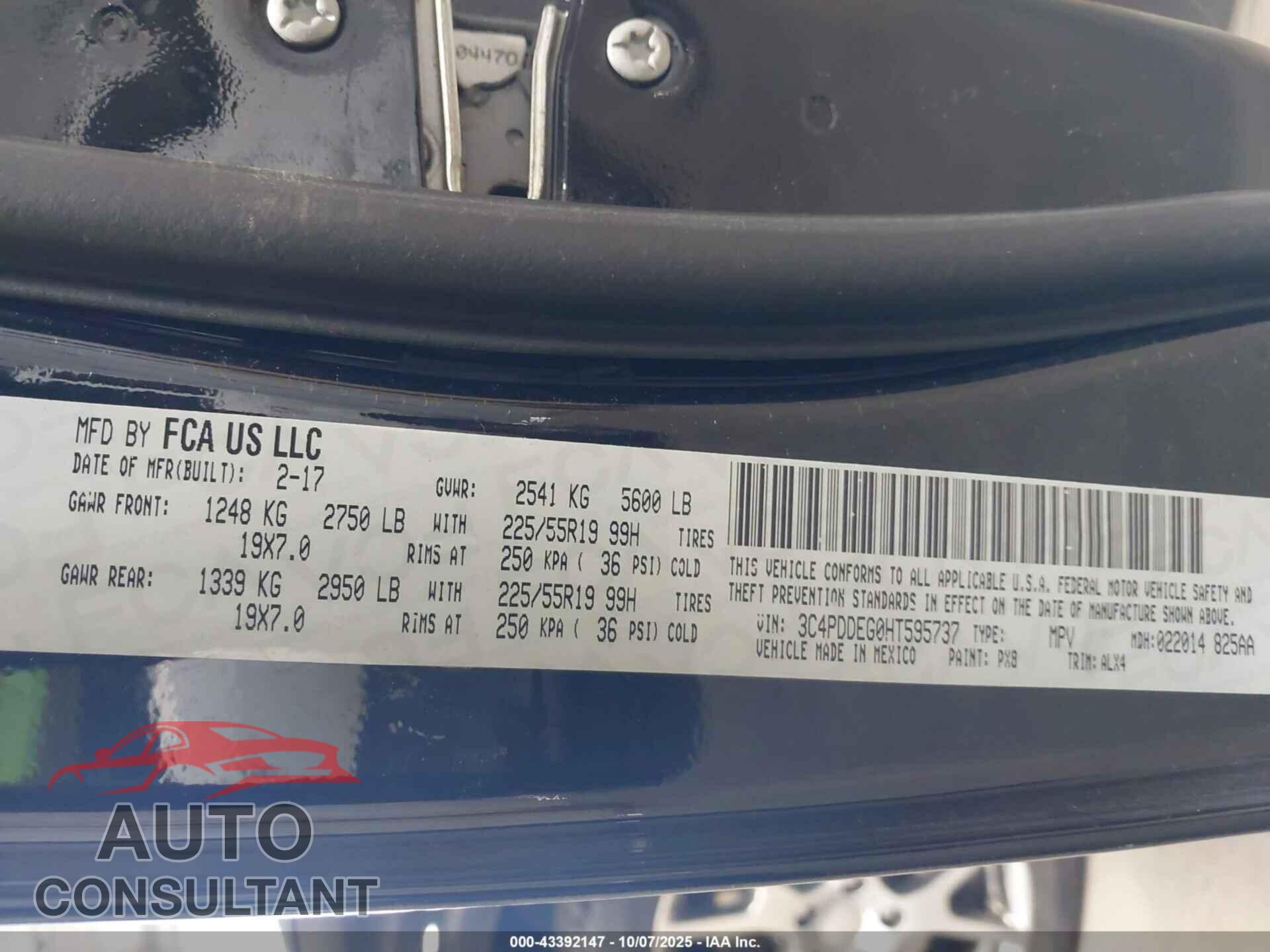 DODGE JOURNEY 2017 - 3C4PDDEG0HT595737