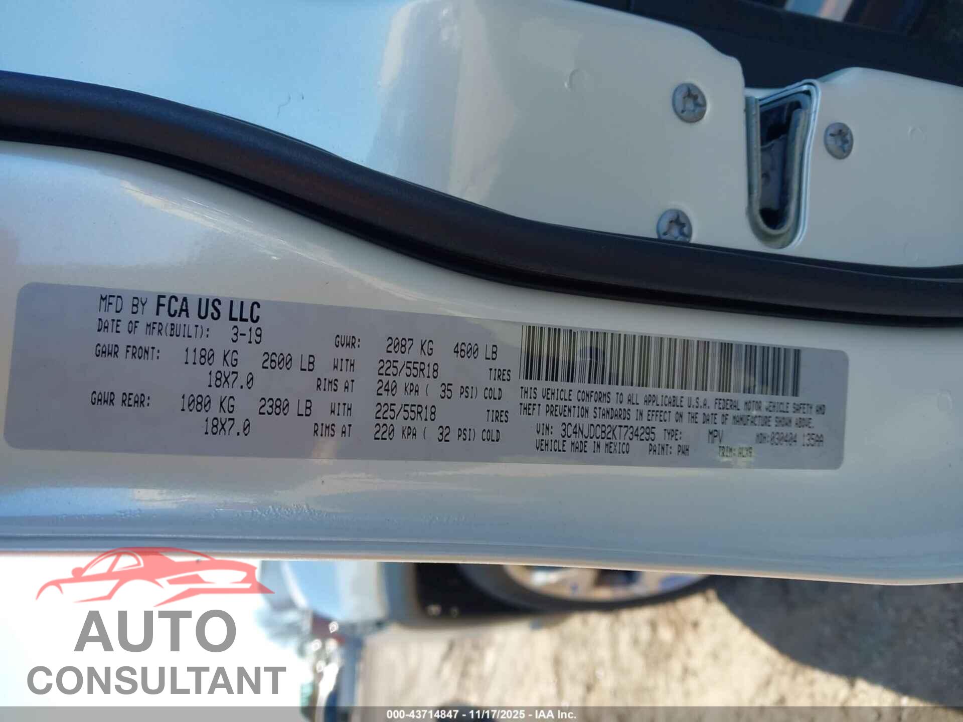JEEP COMPASS 2019 - 3C4NJDCB2KT734295
