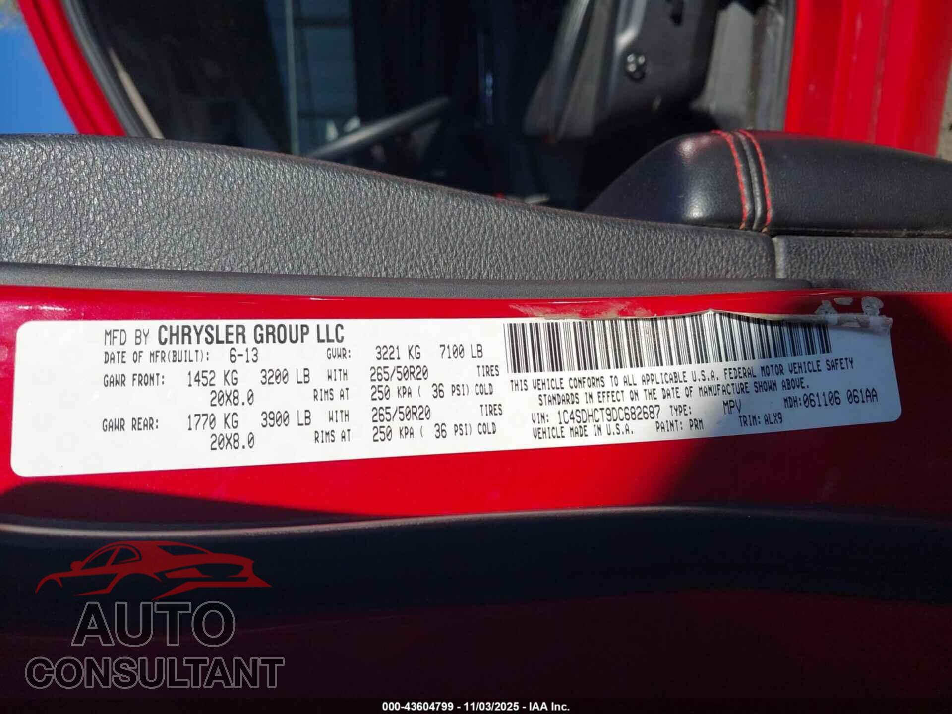 DODGE DURANGO 2013 - 1C4SDHCT9DC682687