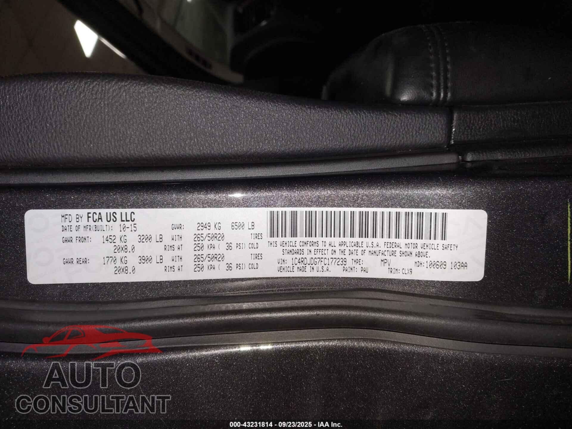 DODGE DURANGO 2015 - 1C4RDJDG7FC177239
