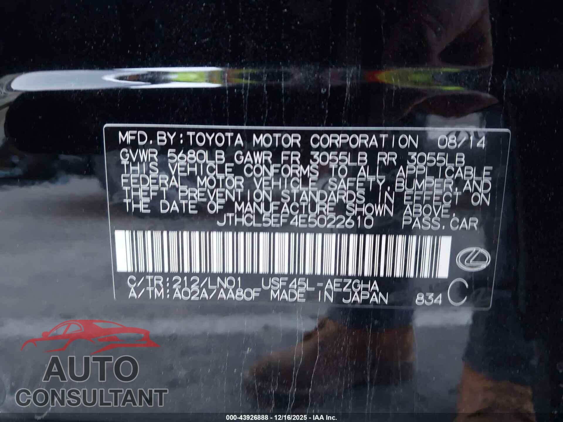 LEXUS LS 460 2014 - JTHCL5EF4E5022610