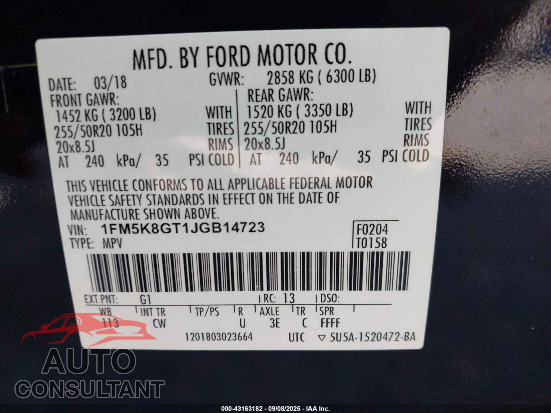 FORD EXPLORER 2018 - 1FM5K8GT1JGB14723