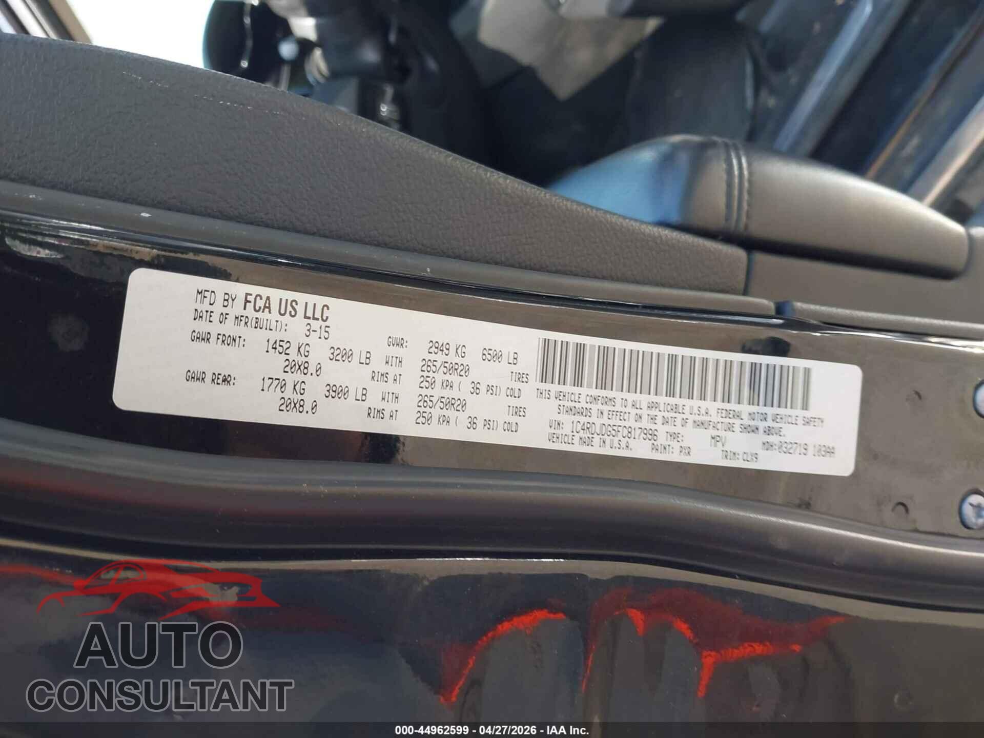 DODGE DURANGO 2015 - 1C4RDJDG5FC817996