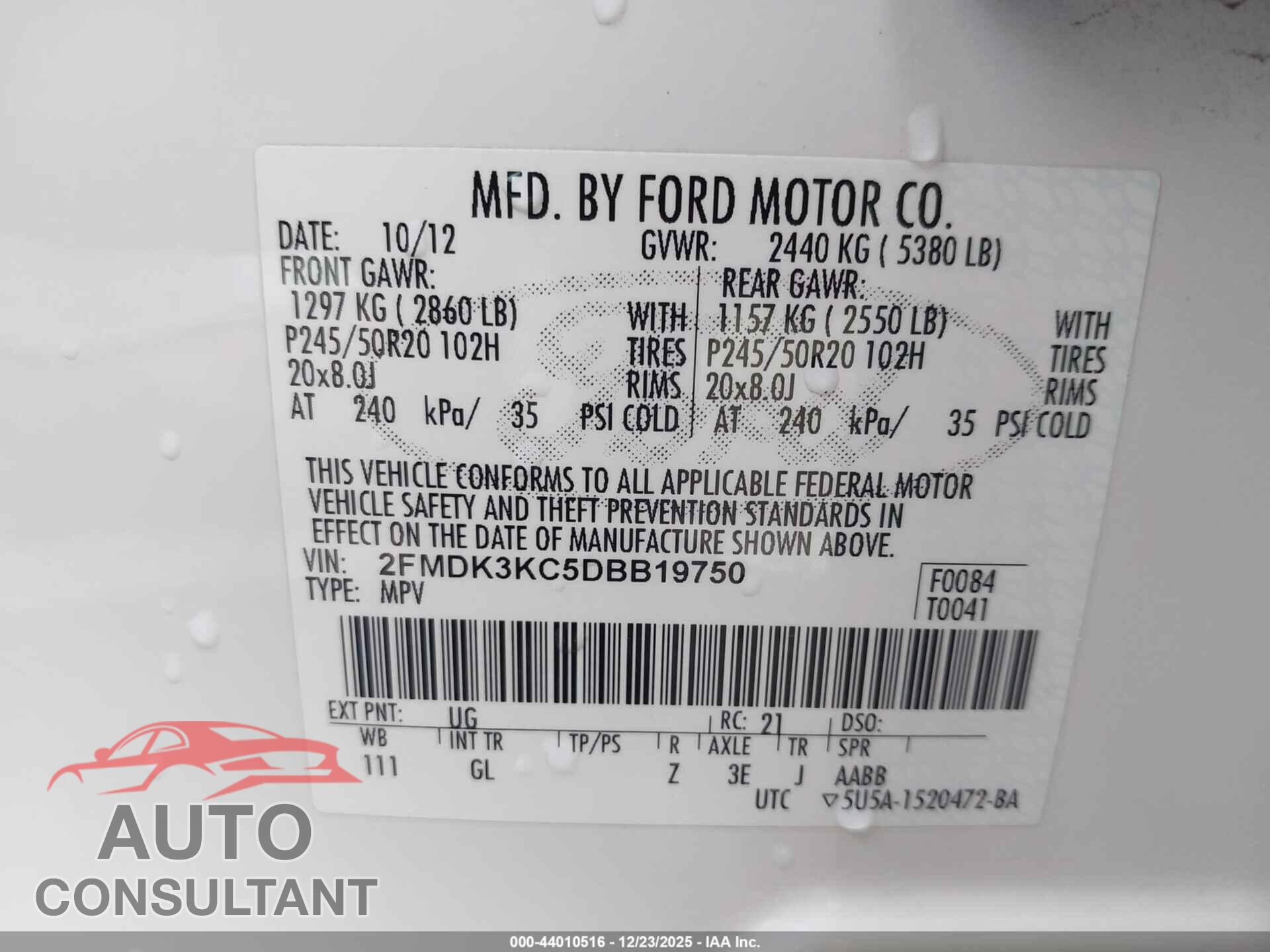 FORD EDGE 2013 - 2FMDK3KC5DBB19750