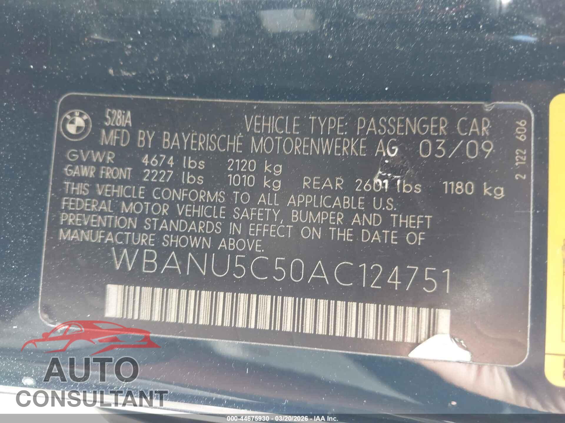 BMW 528I 2010 - WBANU5C50AC124751