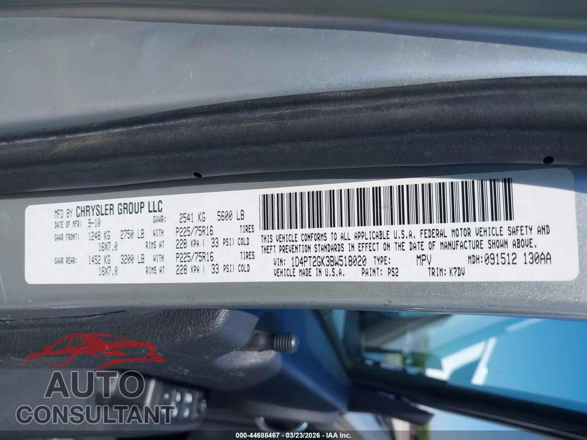 DODGE NITRO 2011 - 1D4PT2GK3BW518020