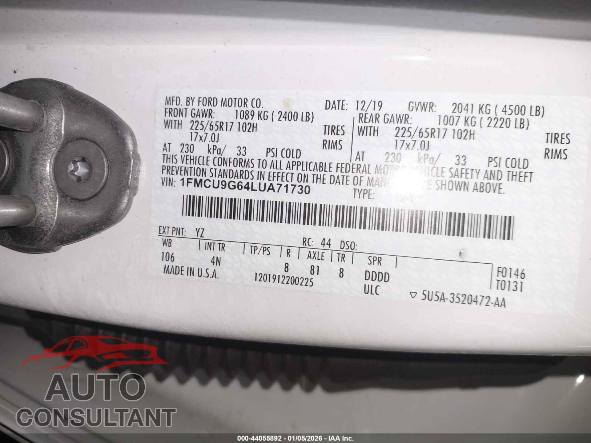 FORD ESCAPE 2020 - 1FMCU9G64LUA71730