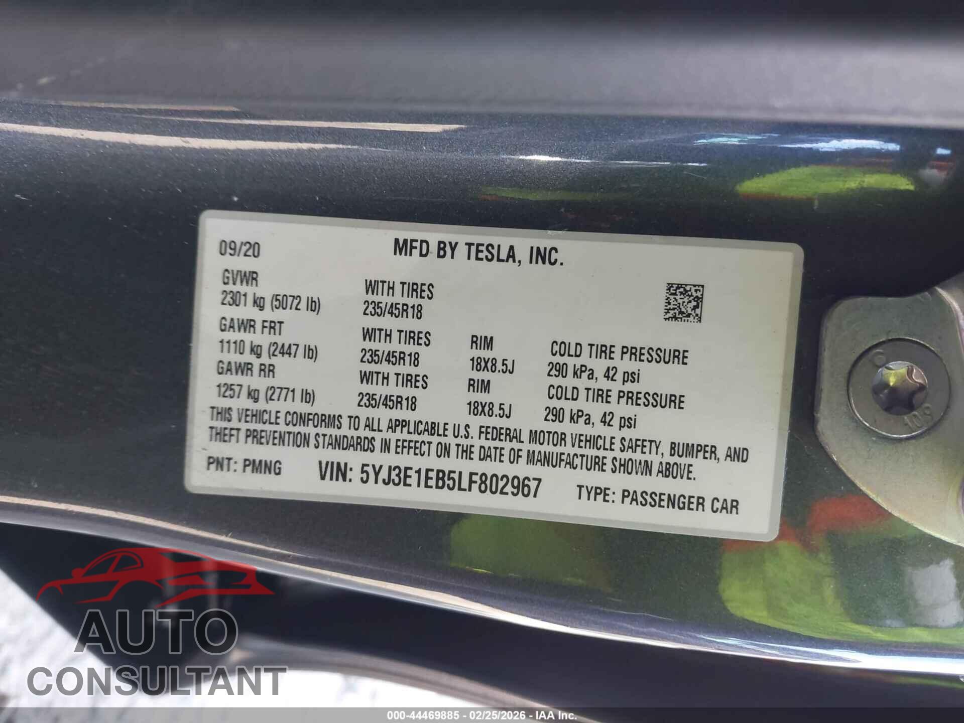 TESLA MODEL 3 2020 - 5YJ3E1EB5LF802967
