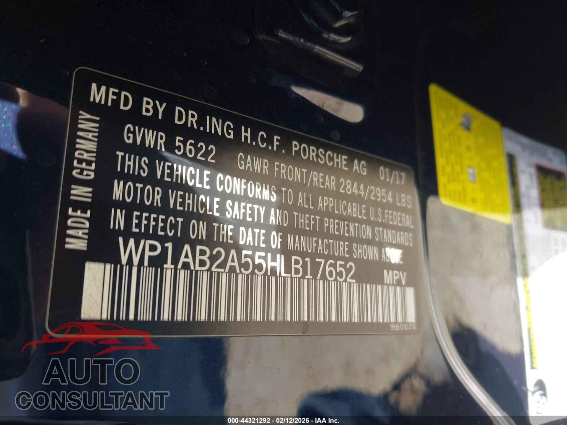 PORSCHE MACAN 2017 - WP1AB2A55HLB17652