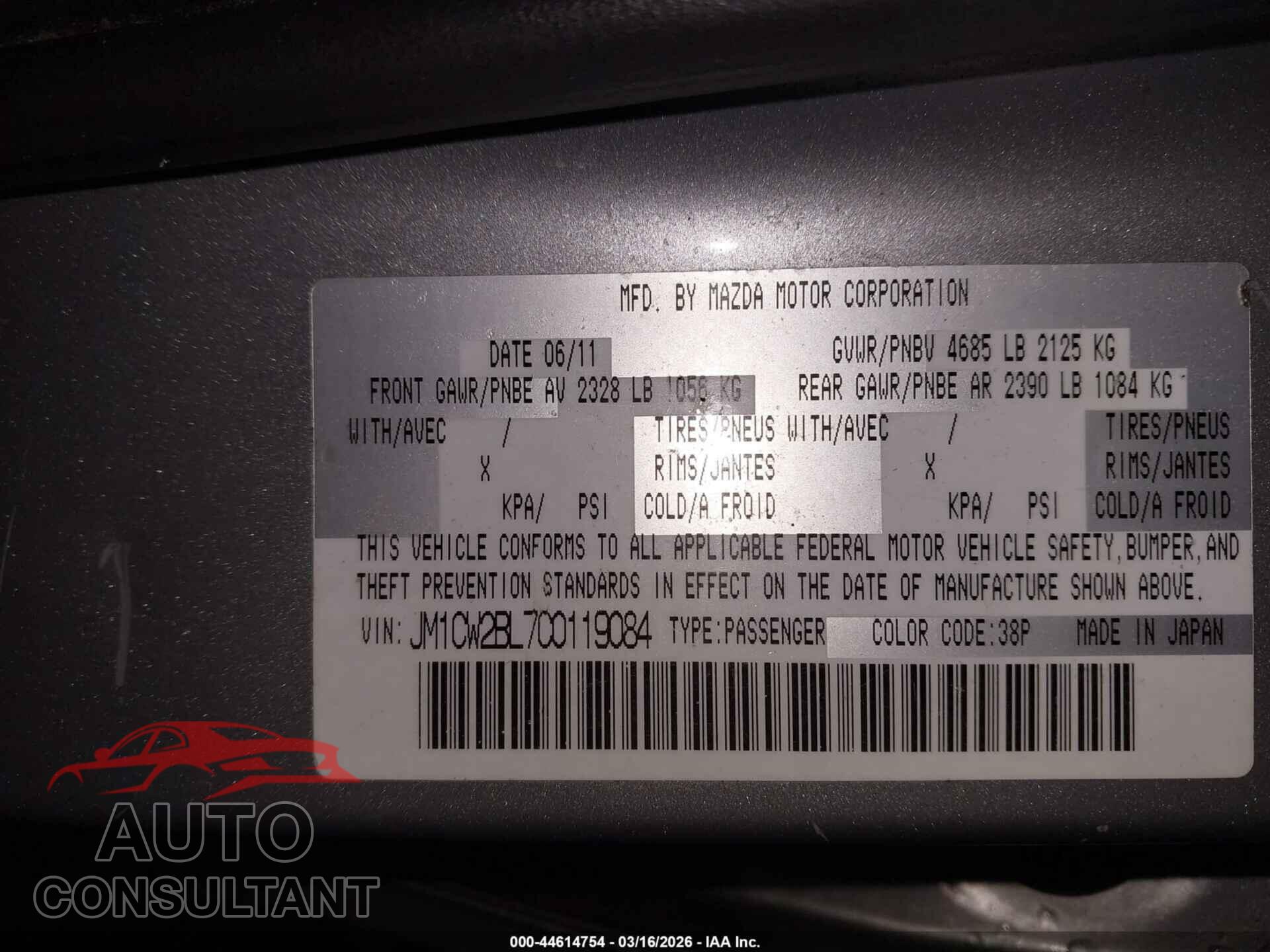 MAZDA MAZDA5 2012 - JM1CW2BL7C0119084
