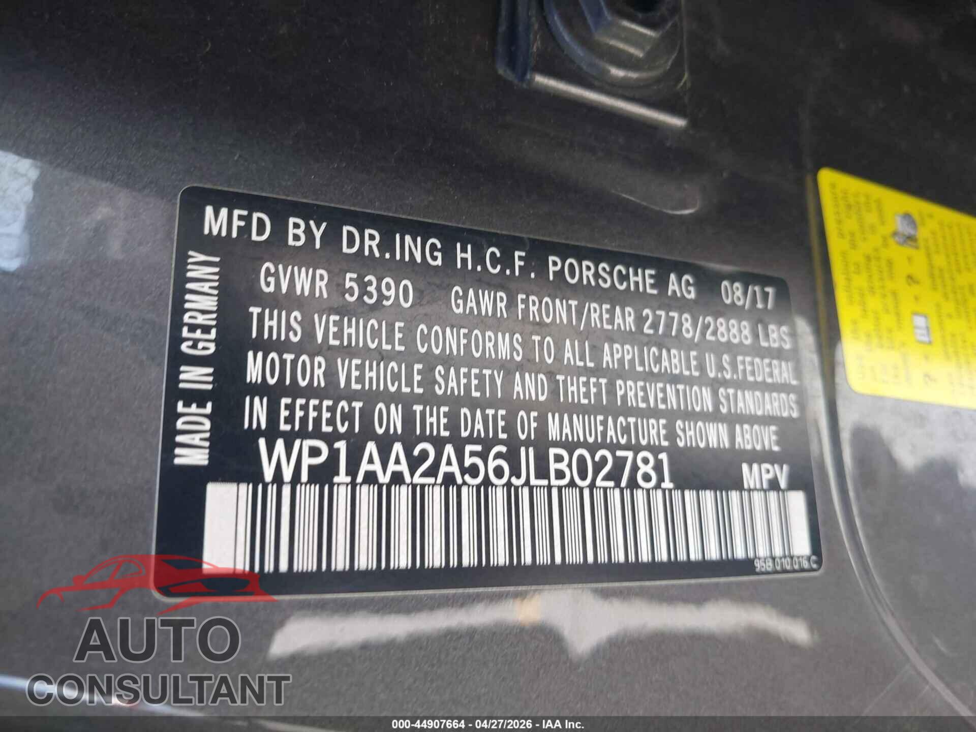 PORSCHE MACAN 2018 - WP1AA2A56JLB02781