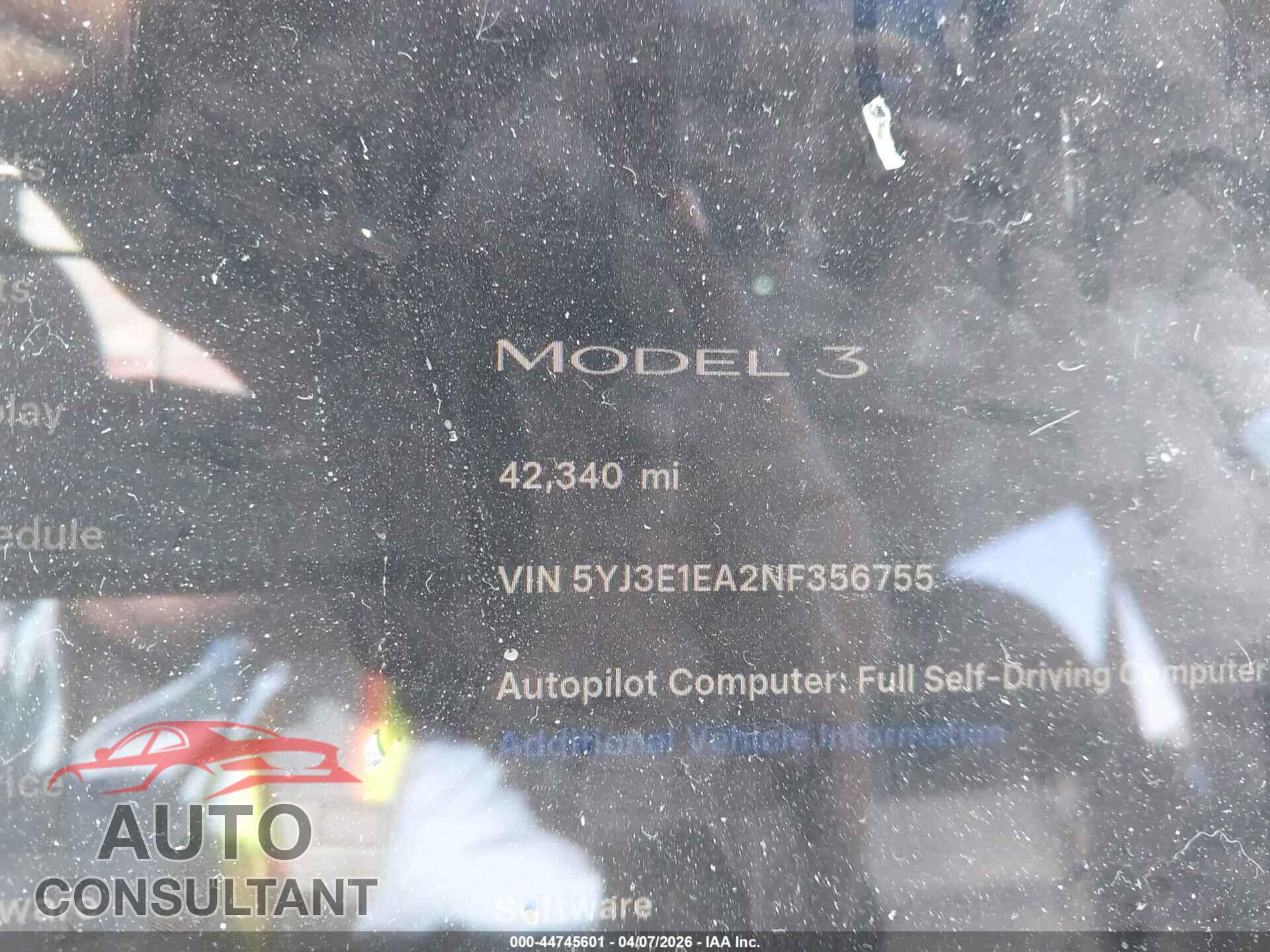 TESLA MODEL 3 2022 - 5YJ3E1EA2NF356755