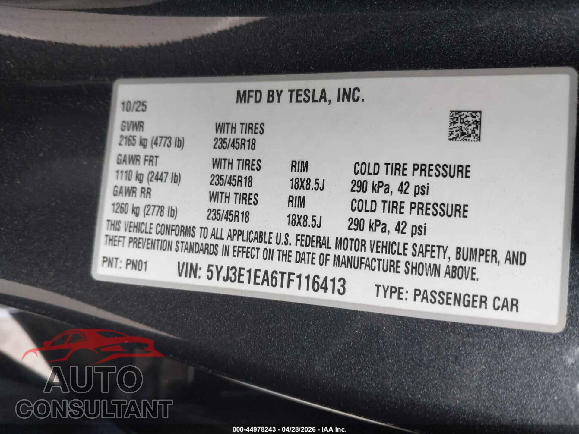 TESLA MODEL 3 2026 - 5YJ3E1EA6TF116413