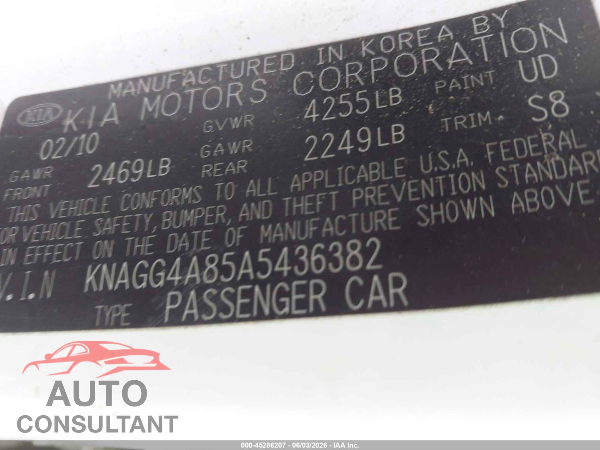KIA OPTIMA 2010 - KNAGG4A85A5436382