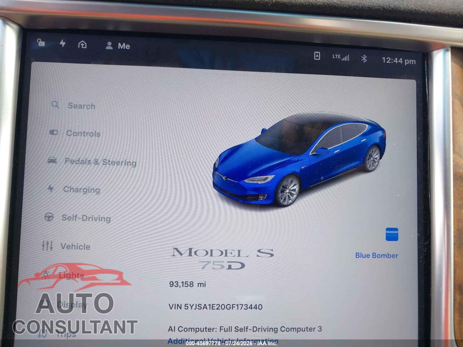 TESLA MODEL S 2016 - 5YJSA1E20GF173440