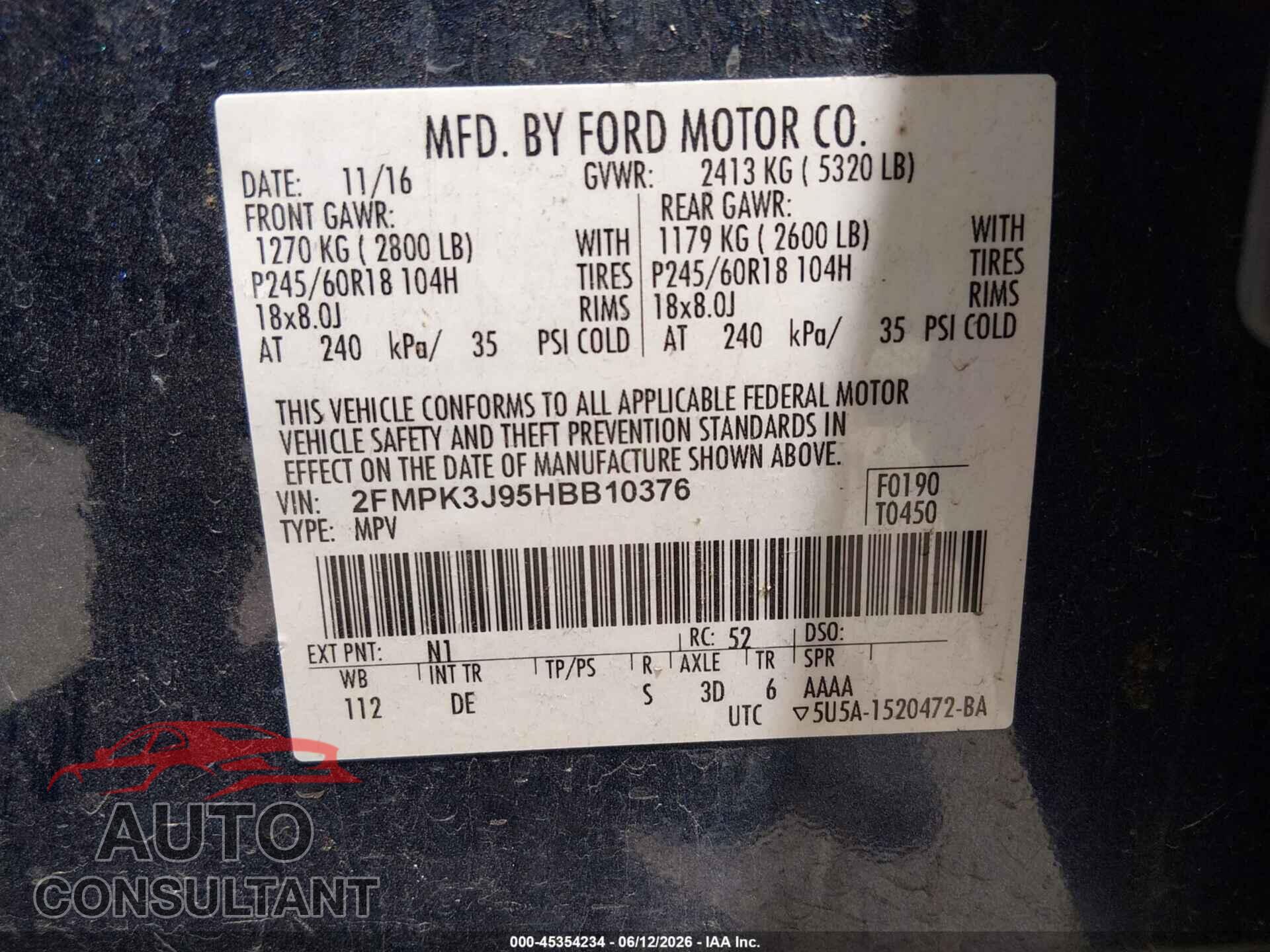 FORD EDGE 2017 - 2FMPK3J95HBB10376