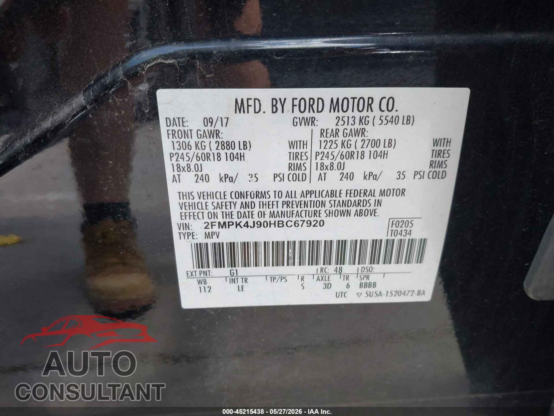 FORD EDGE 2017 - 2FMPK4J90HBC67920