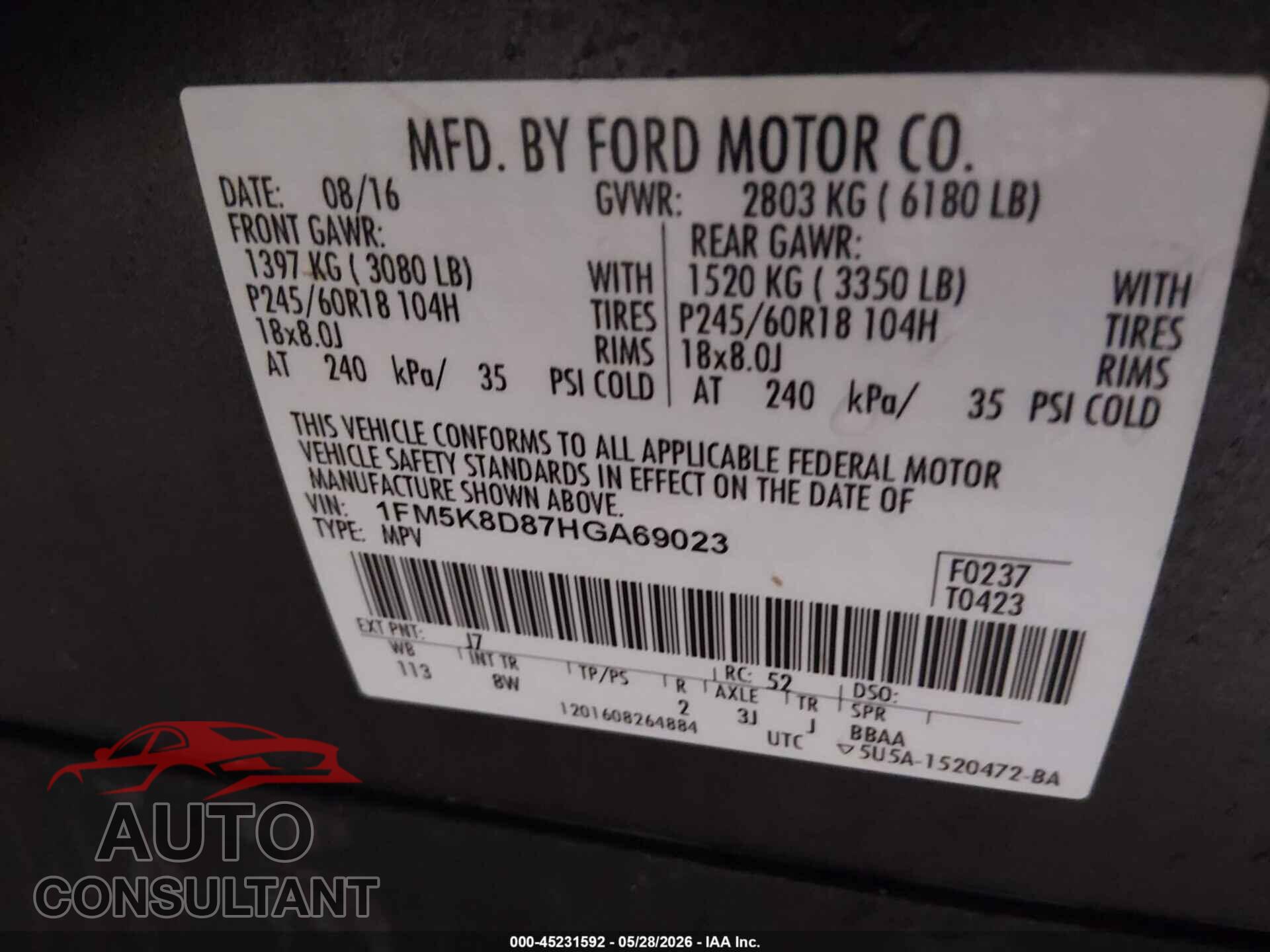 FORD EXPLORER 2017 - 1FM5K8D87HGA69023