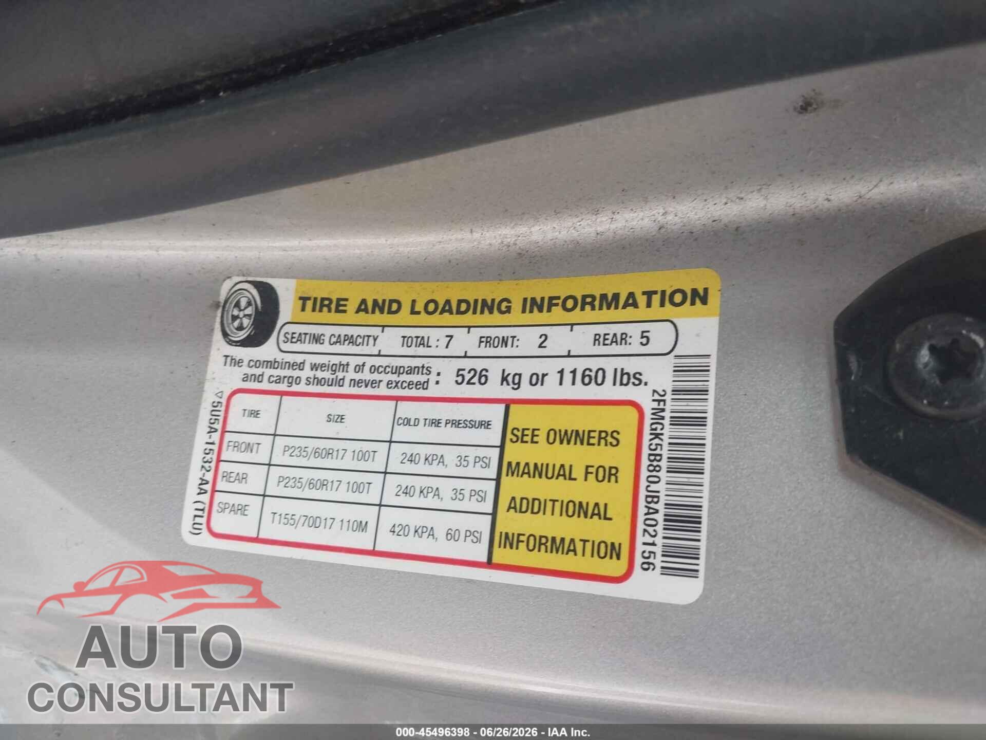 FORD FLEX 2018 - 2FMGK5B80JBA02156