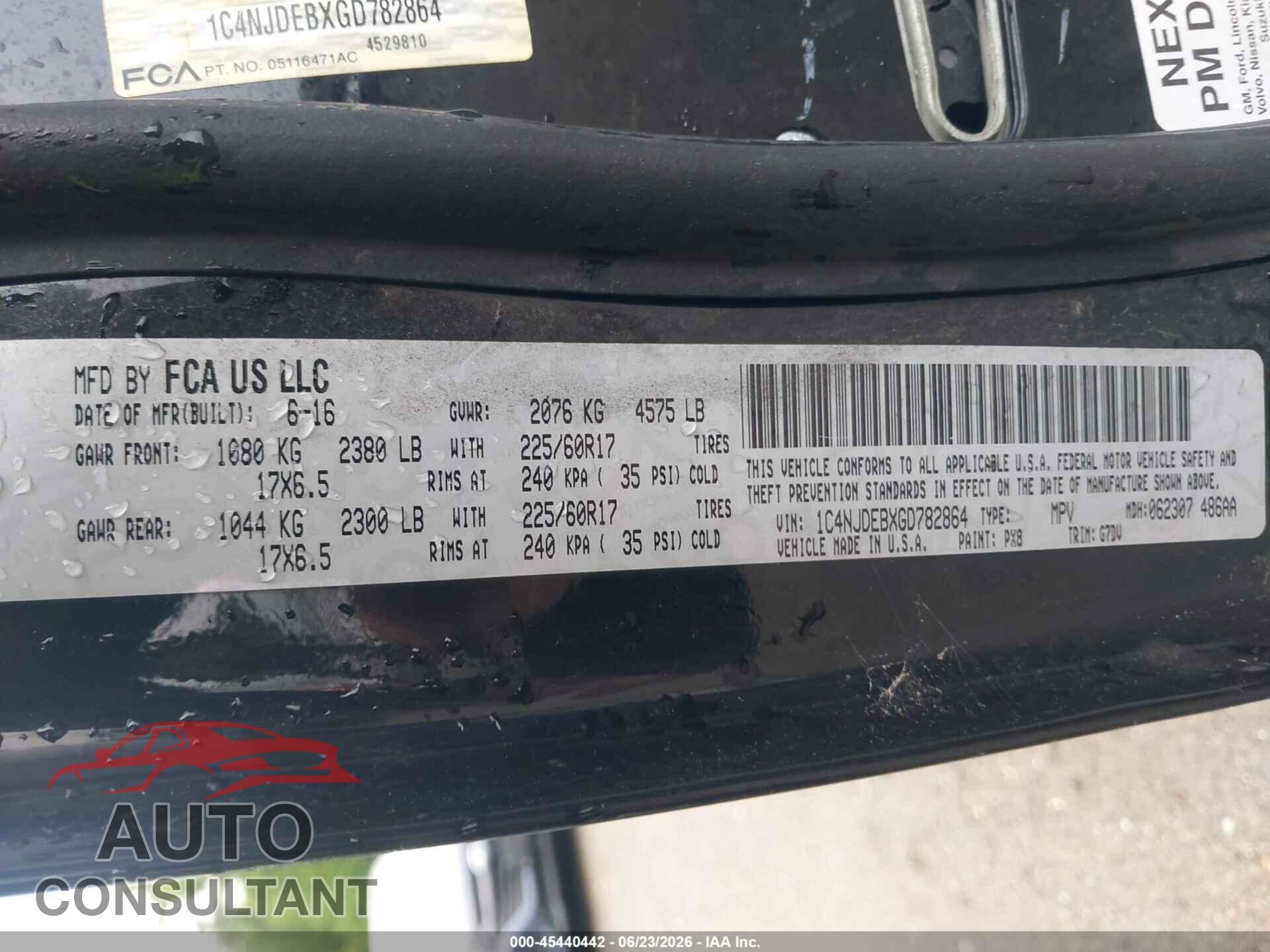 JEEP COMPASS 2016 - 1C4NJDEBXGD782864