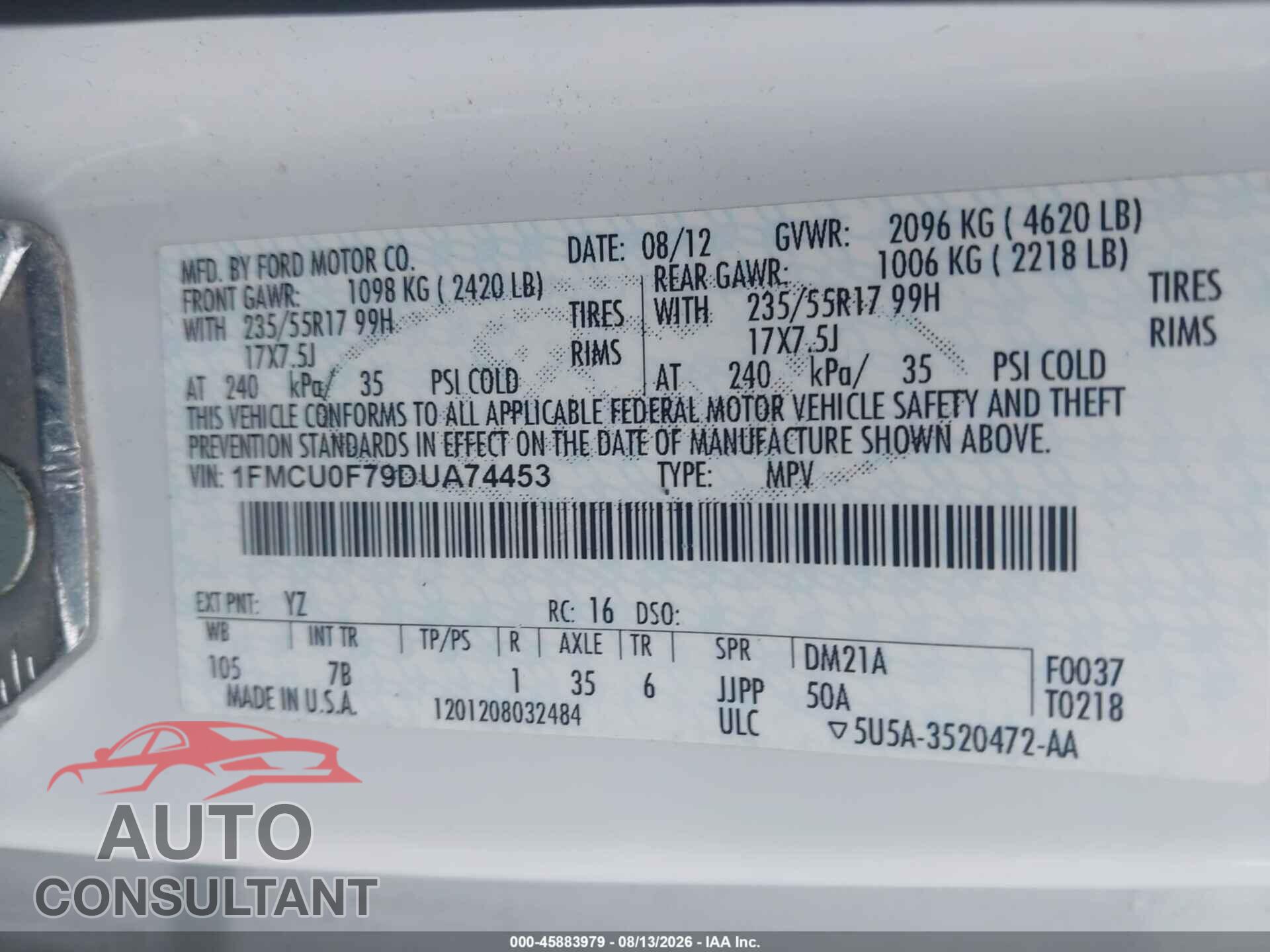 FORD ESCAPE 2013 - 1FMCU0F79DUA74453