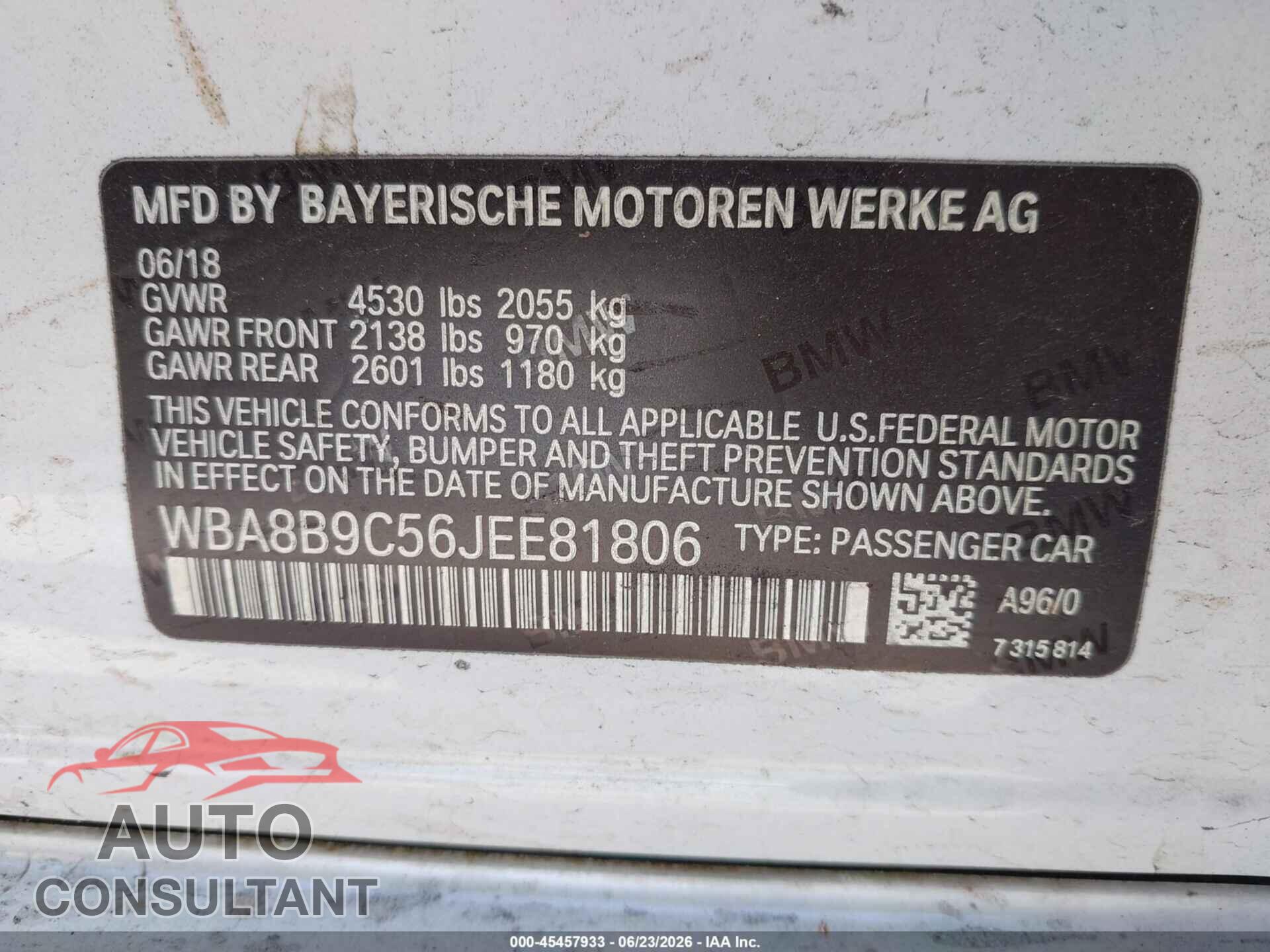 BMW 330I 2018 - WBA8B9C56JEE81806