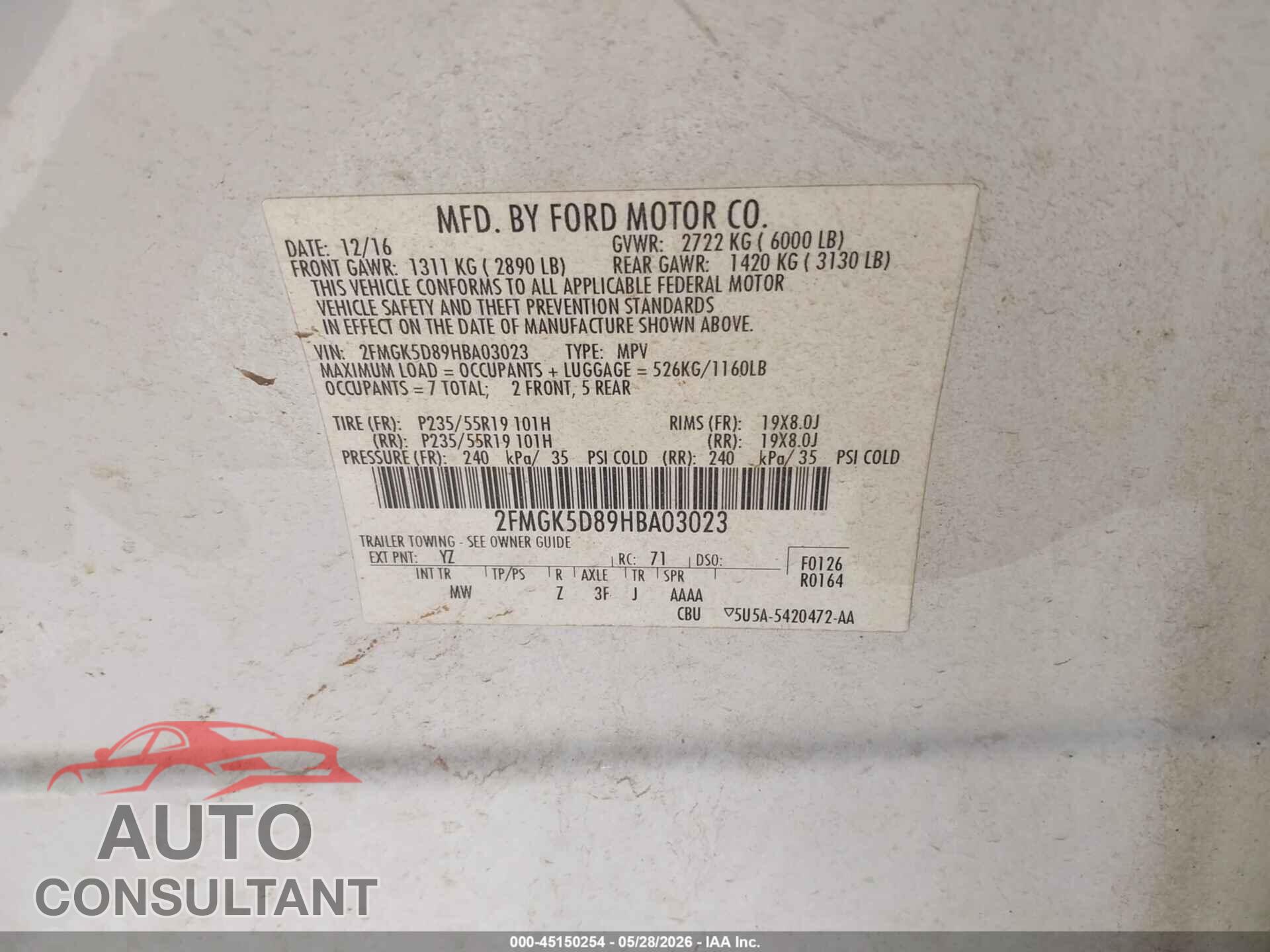 FORD FLEX 2017 - 2FMGK5D89HBA03023