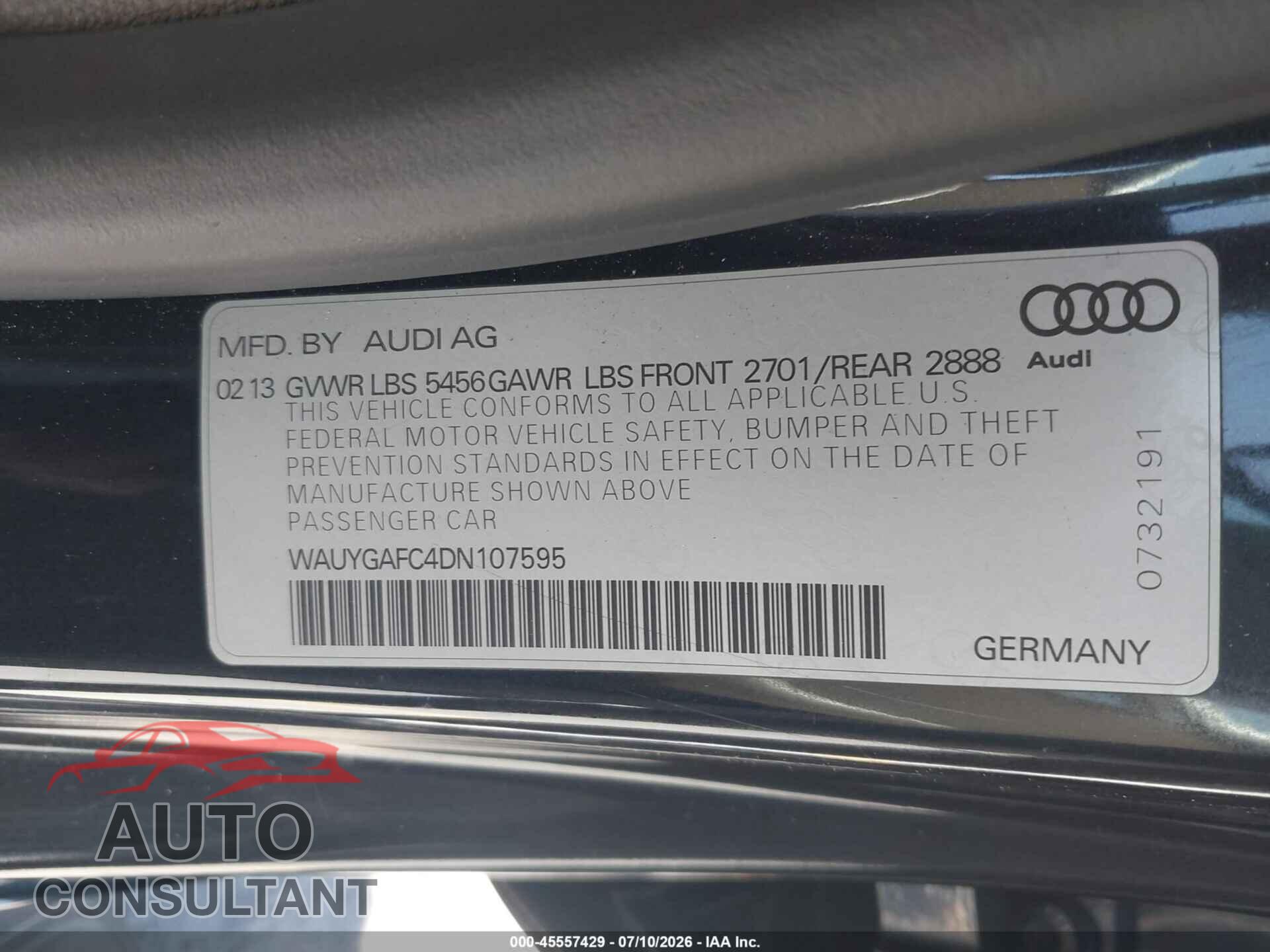 AUDI A7 2013 - WAUYGAFC4DN107595