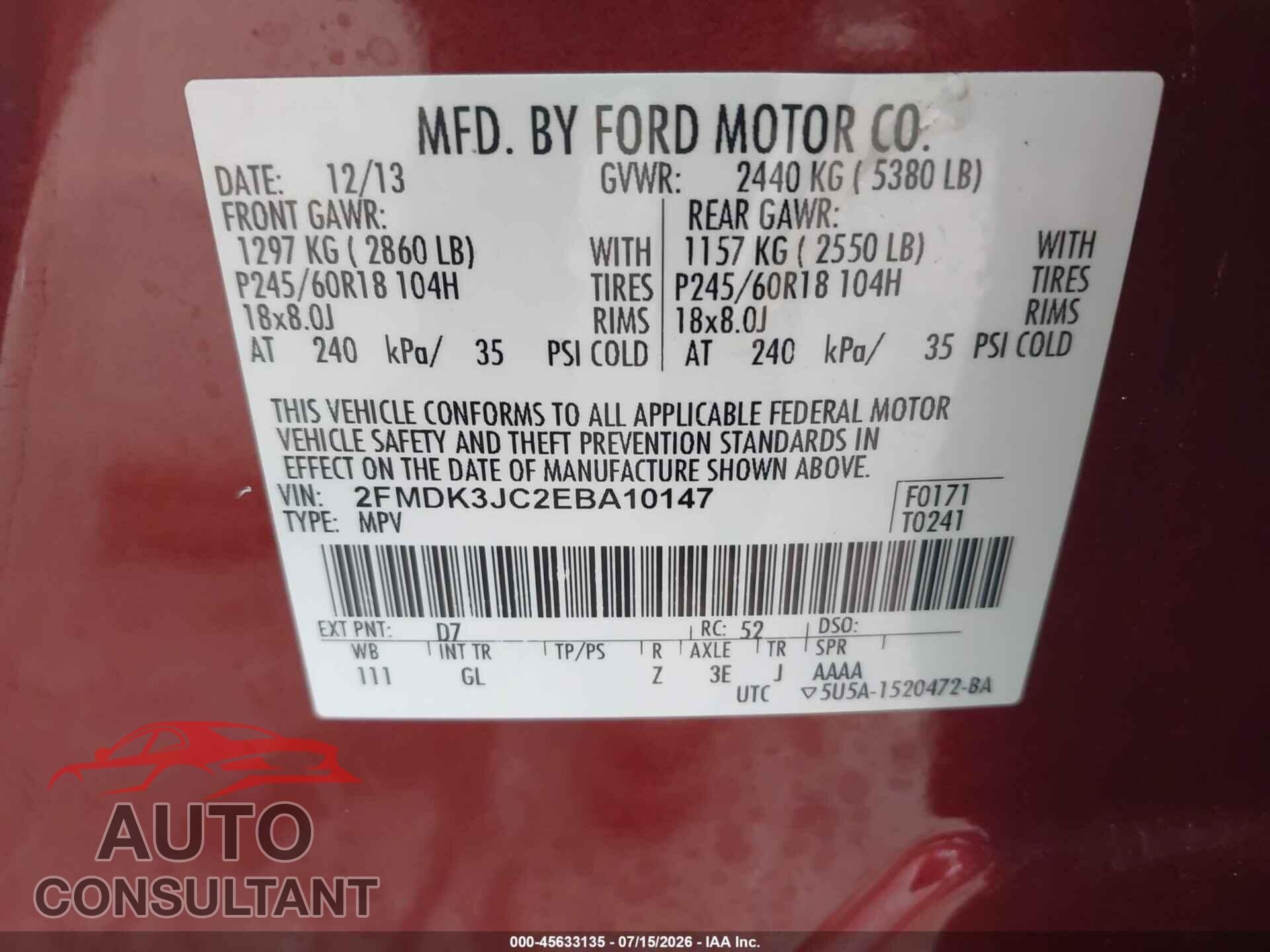 FORD EDGE 2014 - 2FMDK3JC2EBA10147