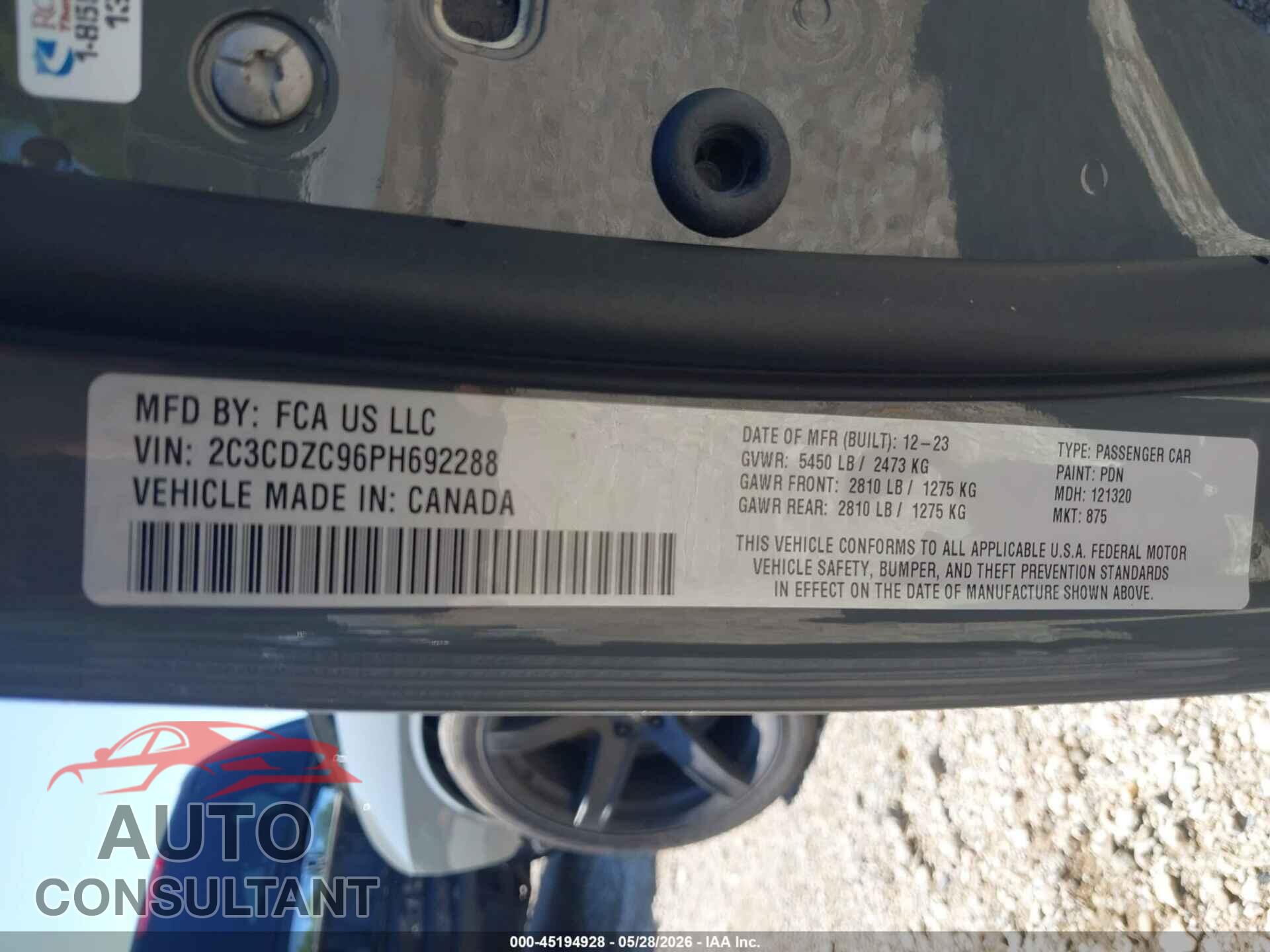 DODGE CHALLENGER 2023 - 2C3CDZC96PH692288