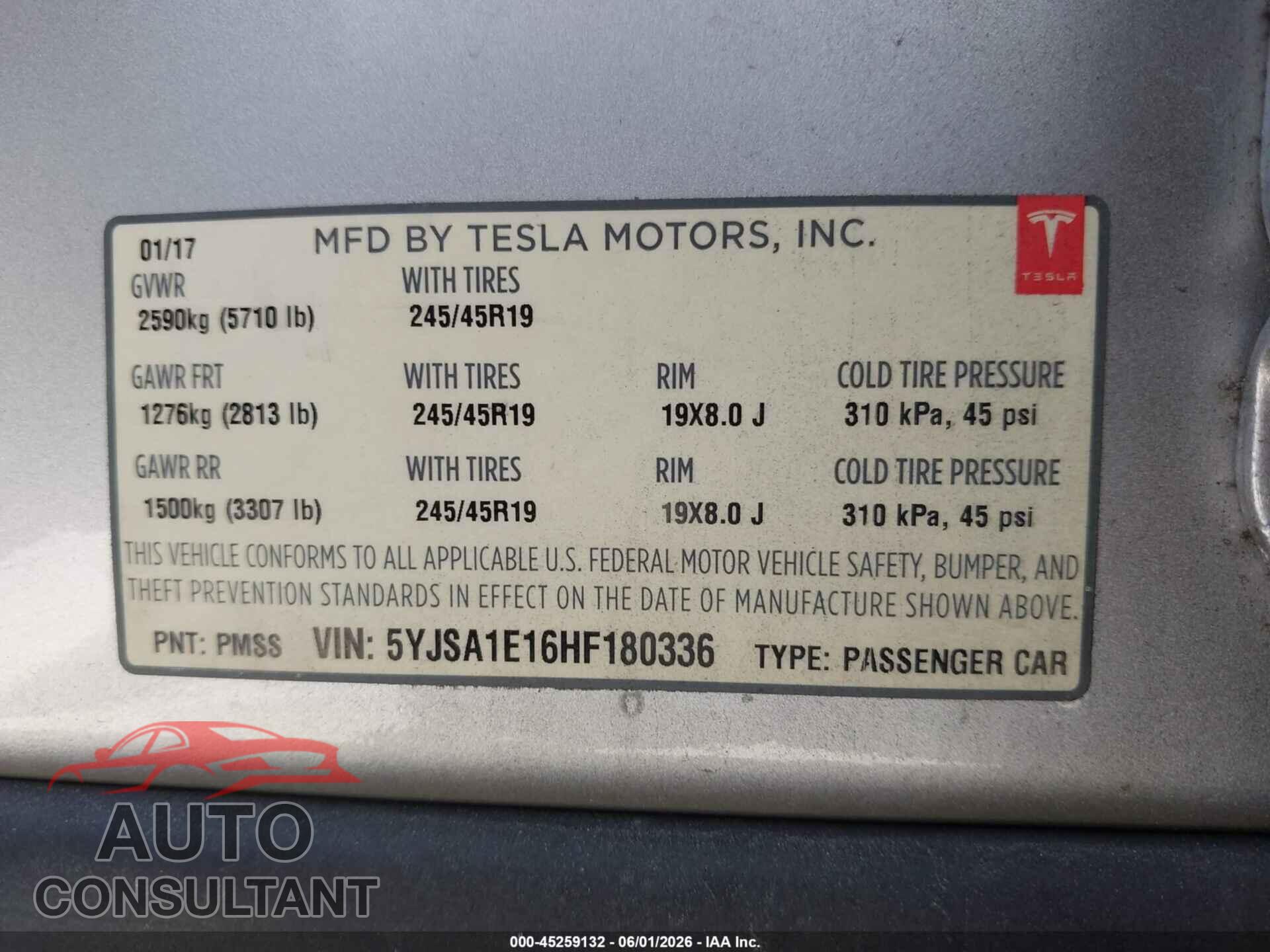 TESLA MODEL S 2017 - 5YJSA1E16HF180336