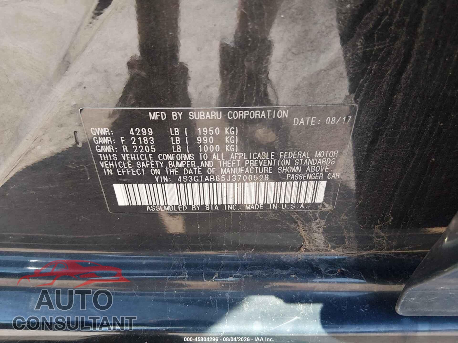 SUBARU IMPREZA 2018 - 4S3GTAB65J3700528