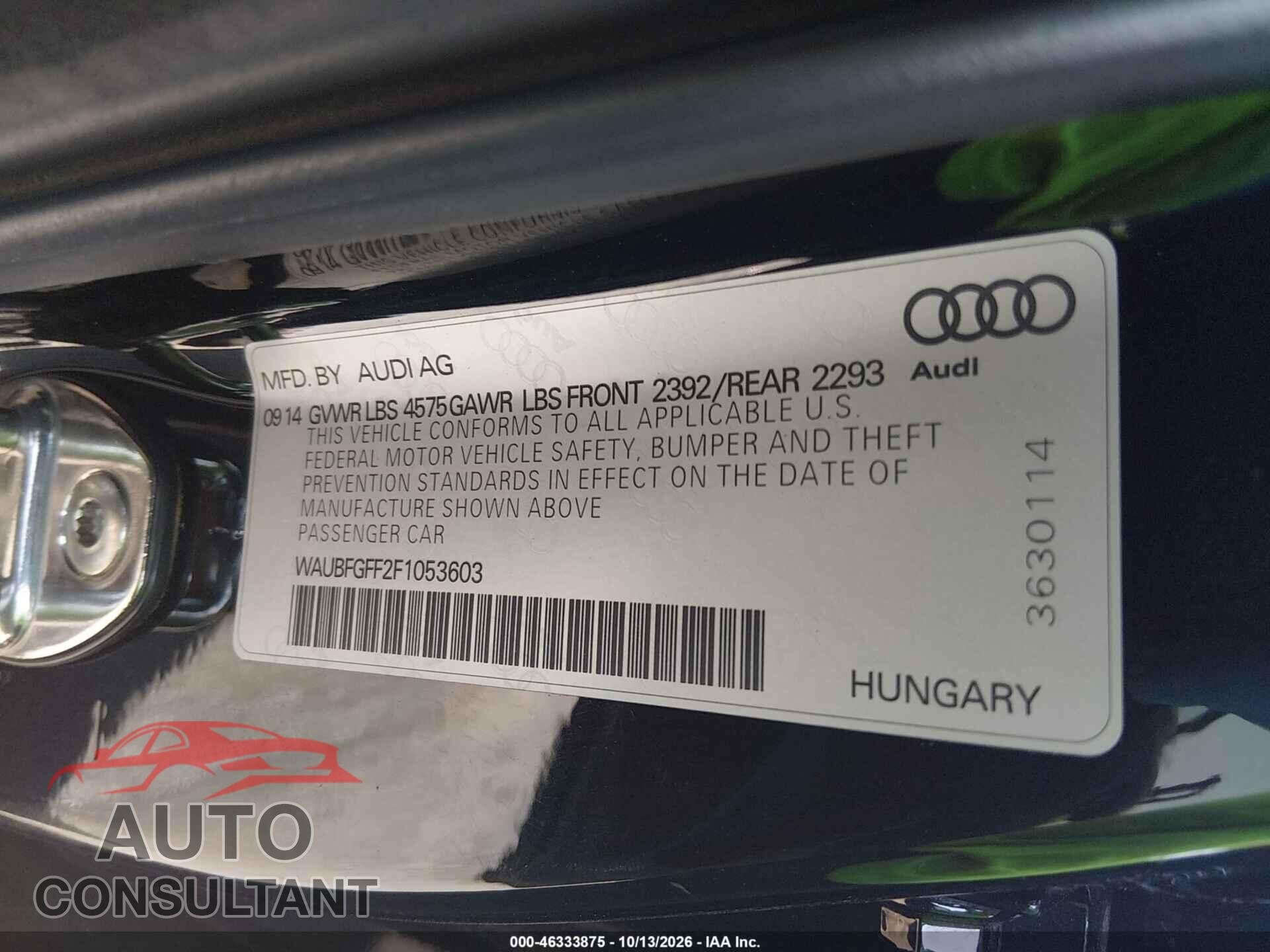 AUDI A3 2015 - WAUBFGFF2F1053603