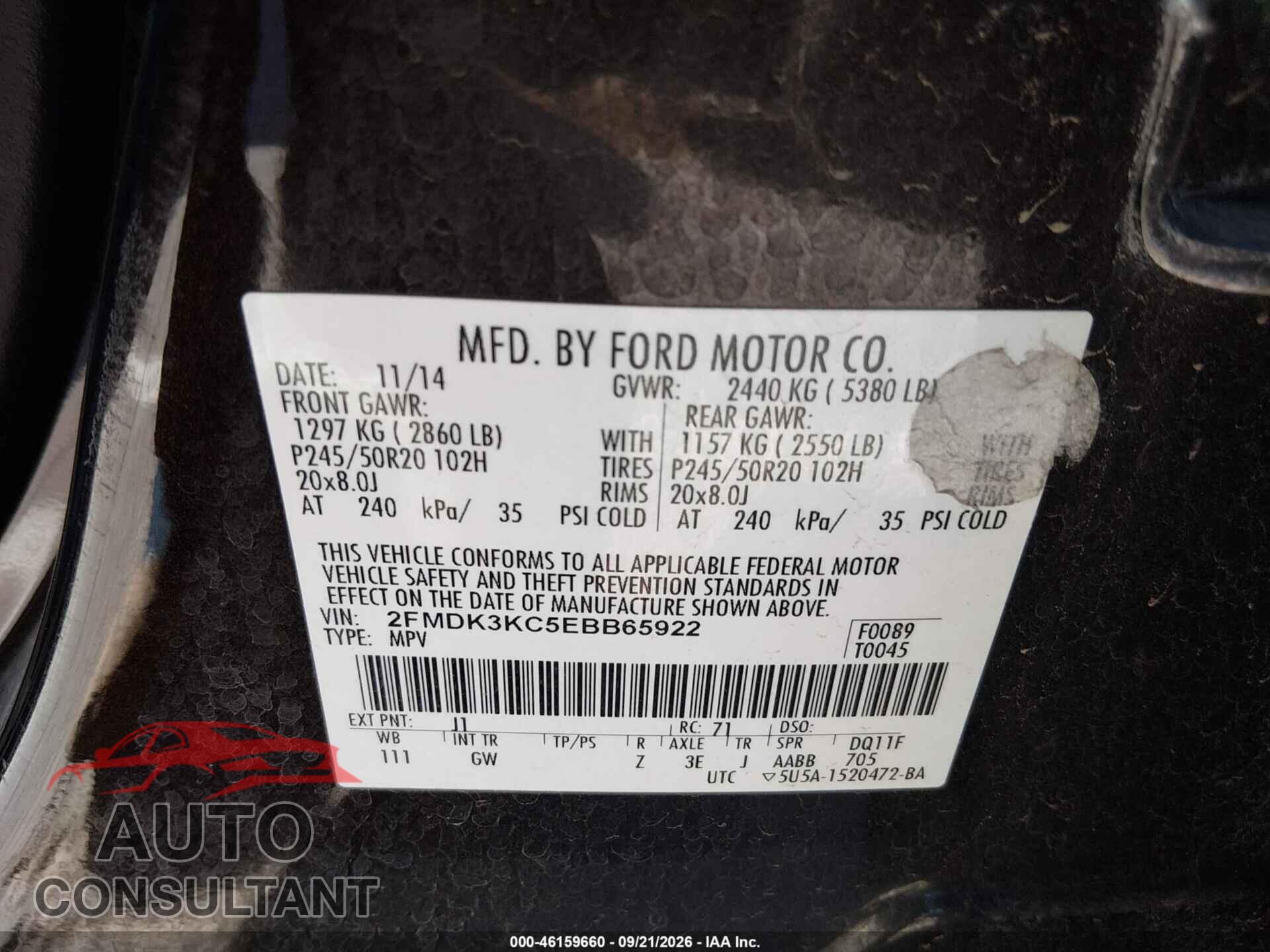 FORD EDGE 2014 - 2FMDK3KC5EBB65922