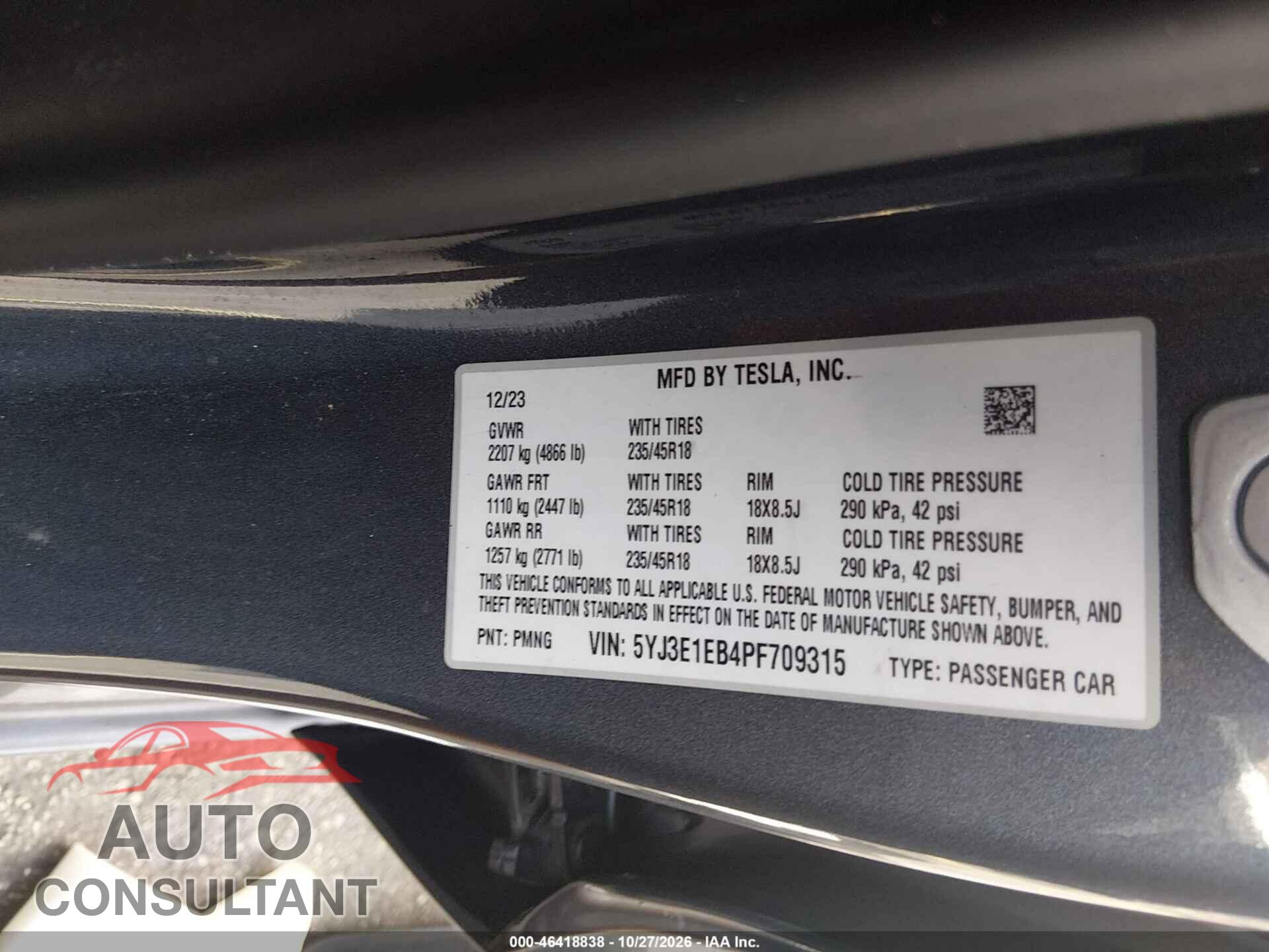 TESLA MODEL 3 2023 - 5YJ3E1EB4PF709315