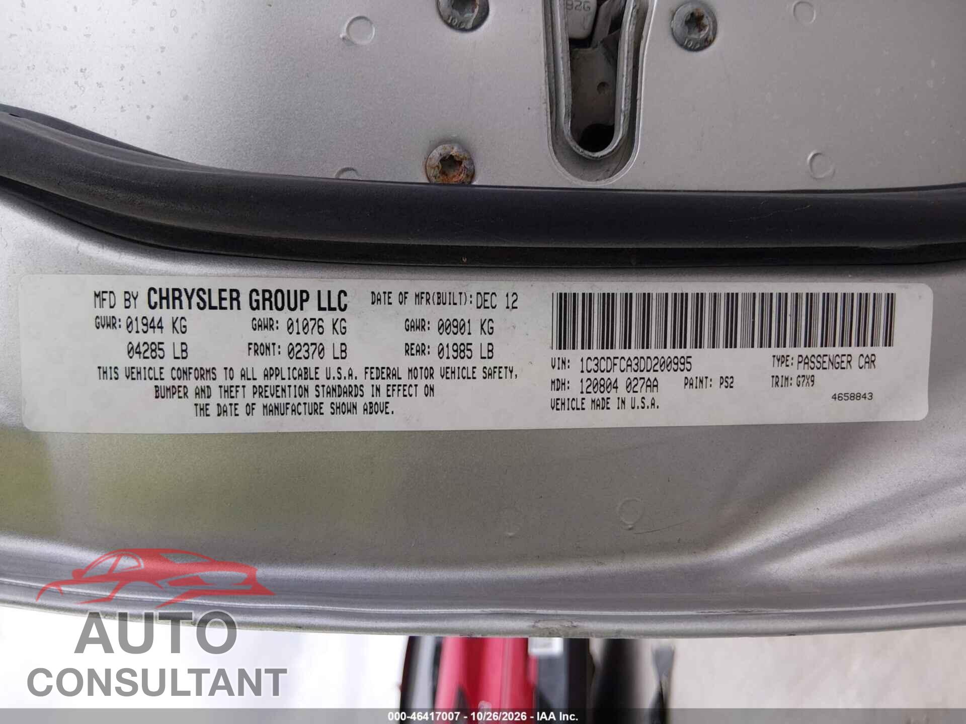 DODGE DART 2013 - 1C3CDFCA3DD200995
