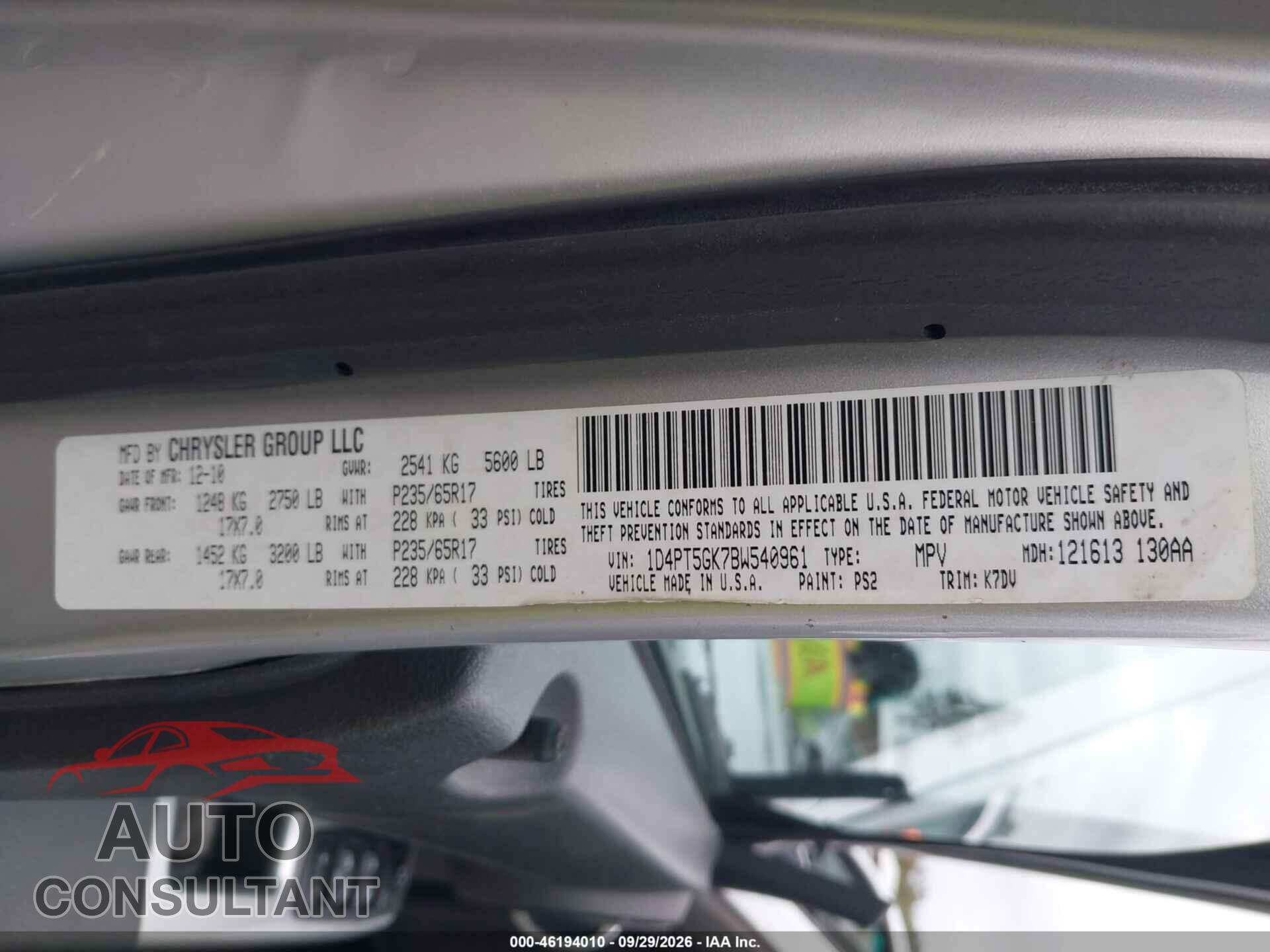 DODGE NITRO 2011 - 1D4PT5GK7BW540961